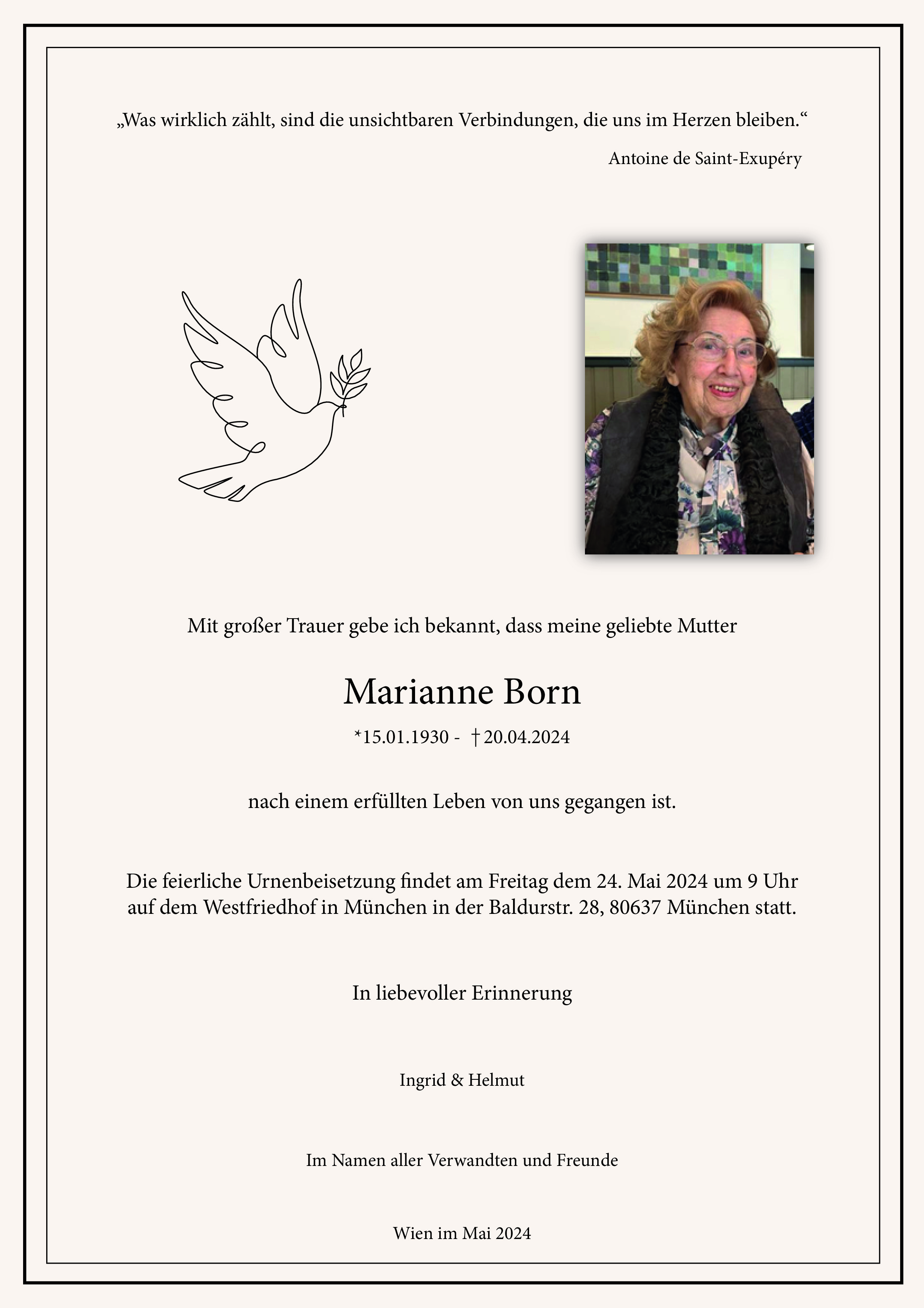 Traueranzeige von Marianne Born