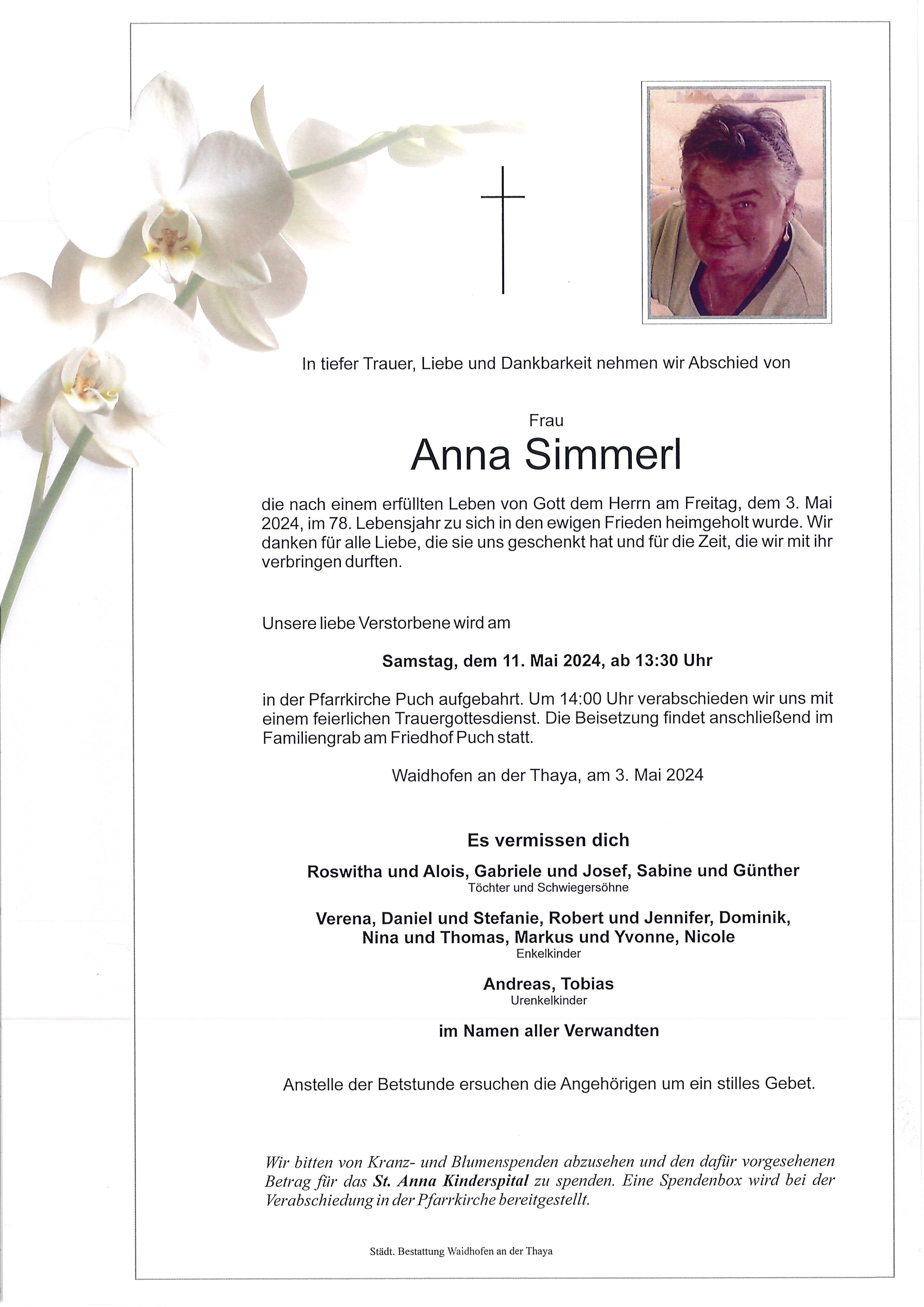Traueranzeige von Anna Simmerl