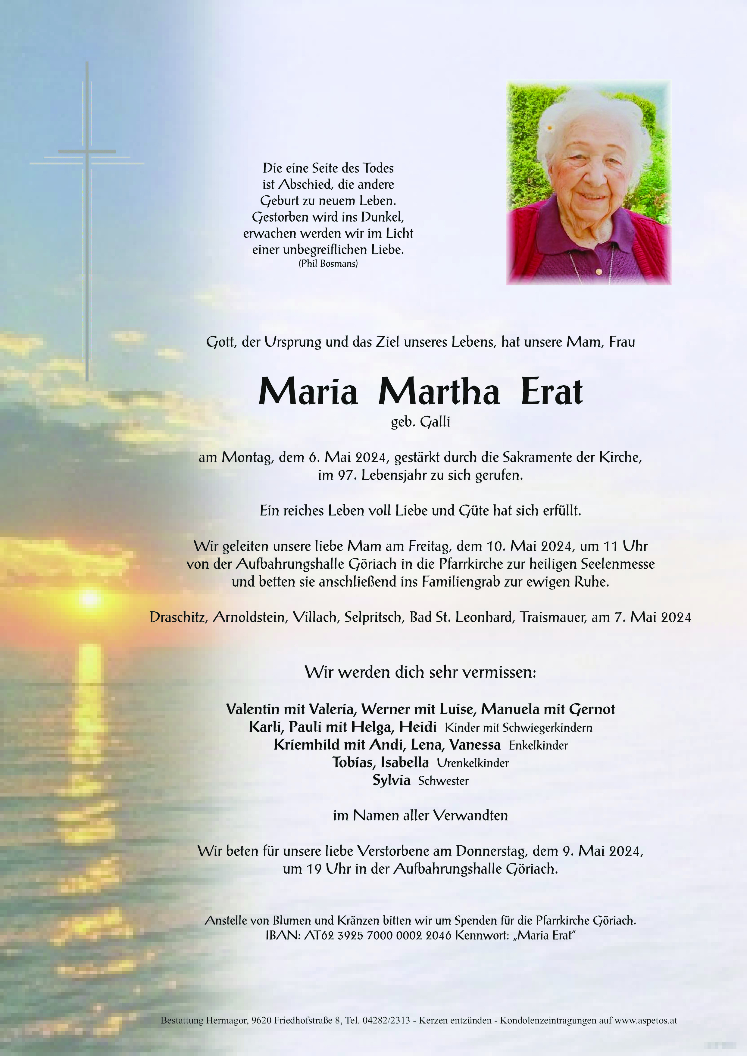 Traueranzeige von Maria Martha Erat