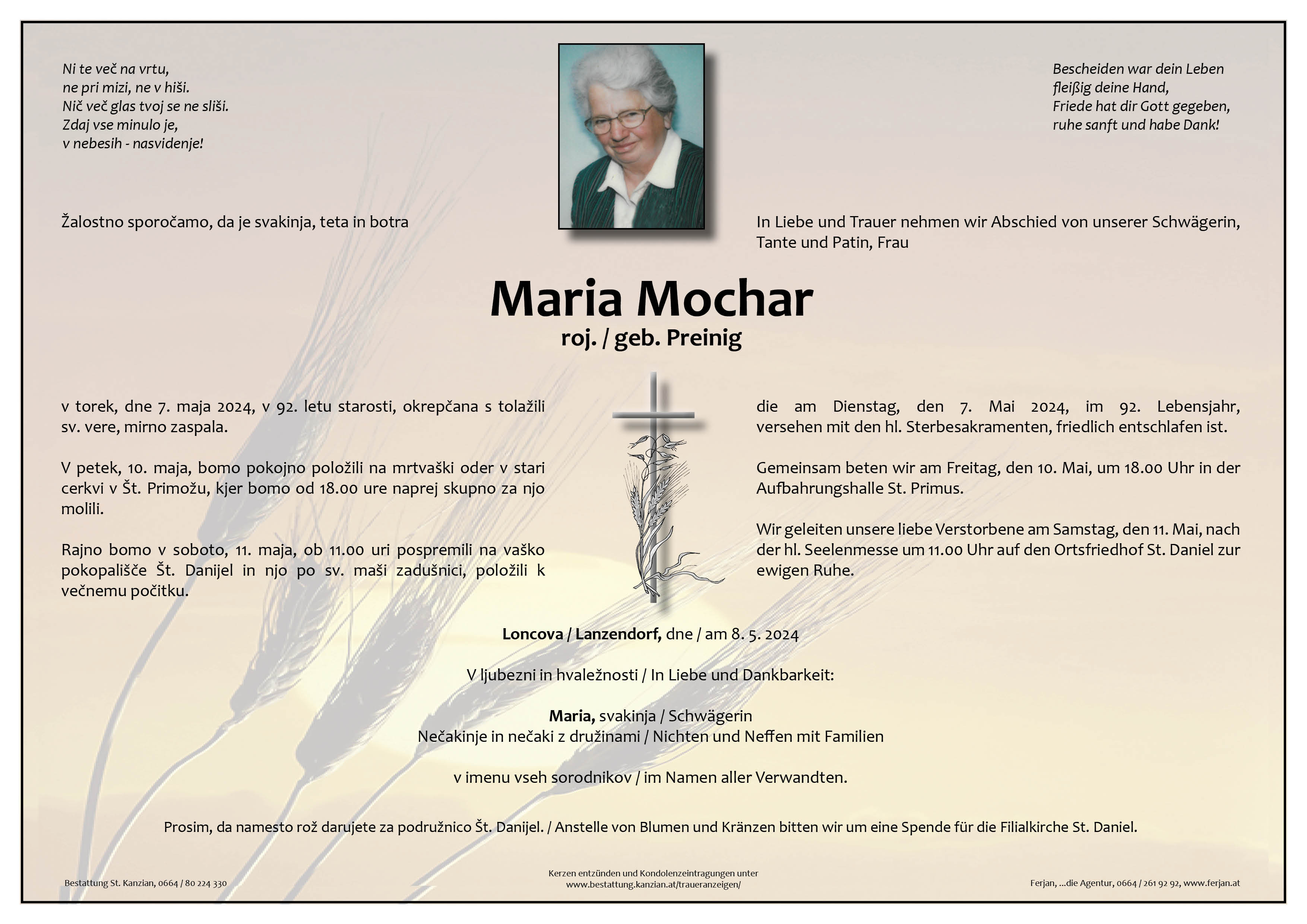 Traueranzeige von Maria Mochar