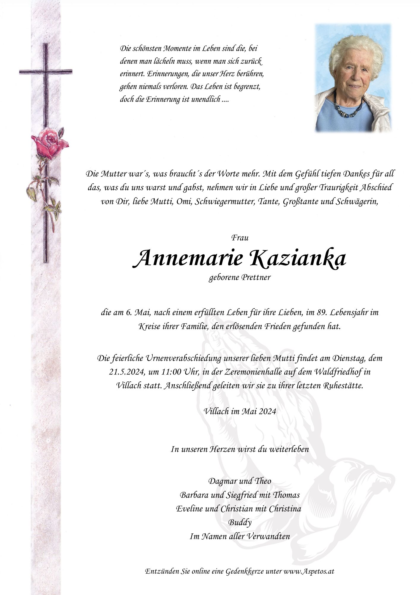 Traueranzeige von Annemarie Kazianka