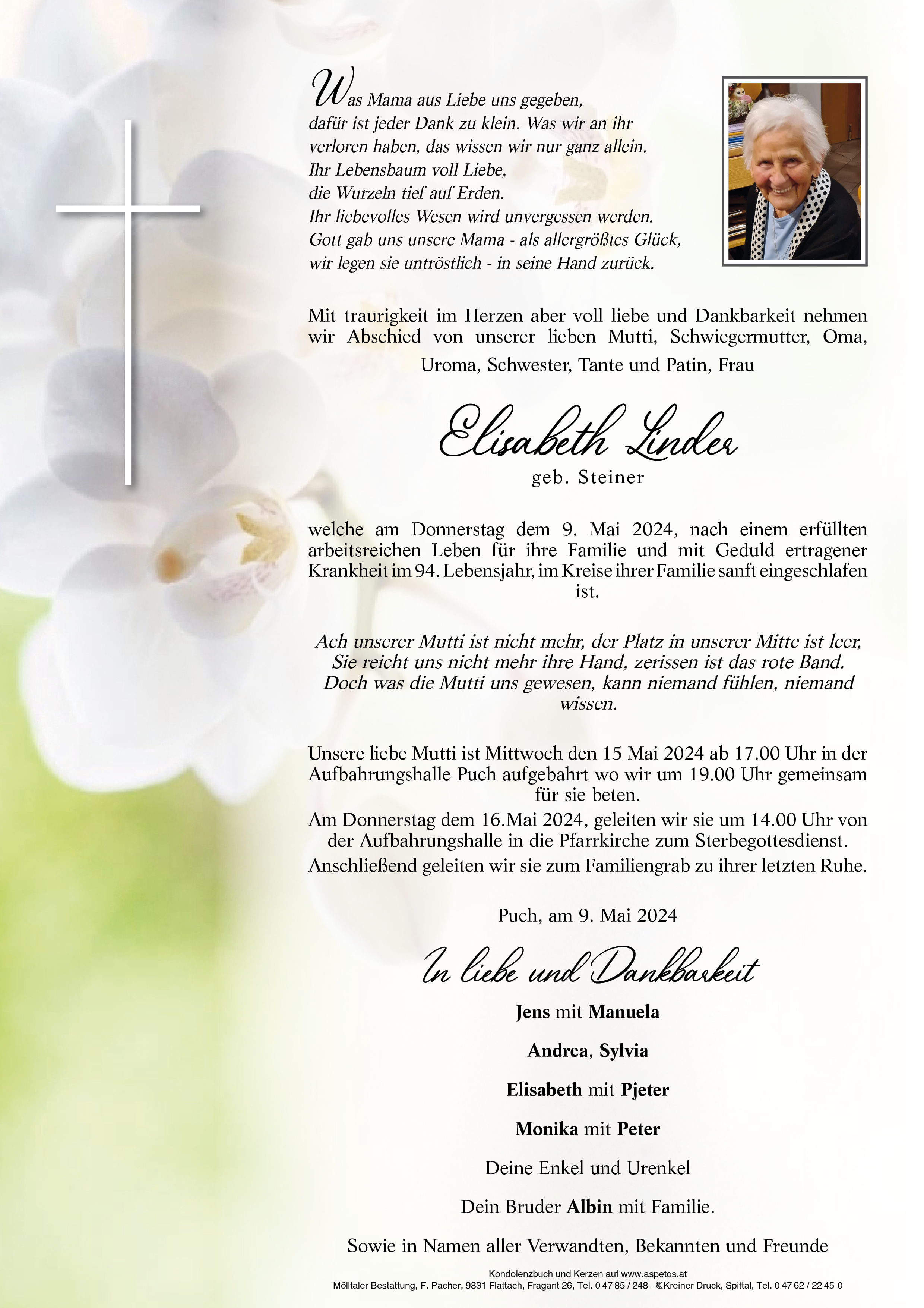 Traueranzeige von Elisabeth Linder