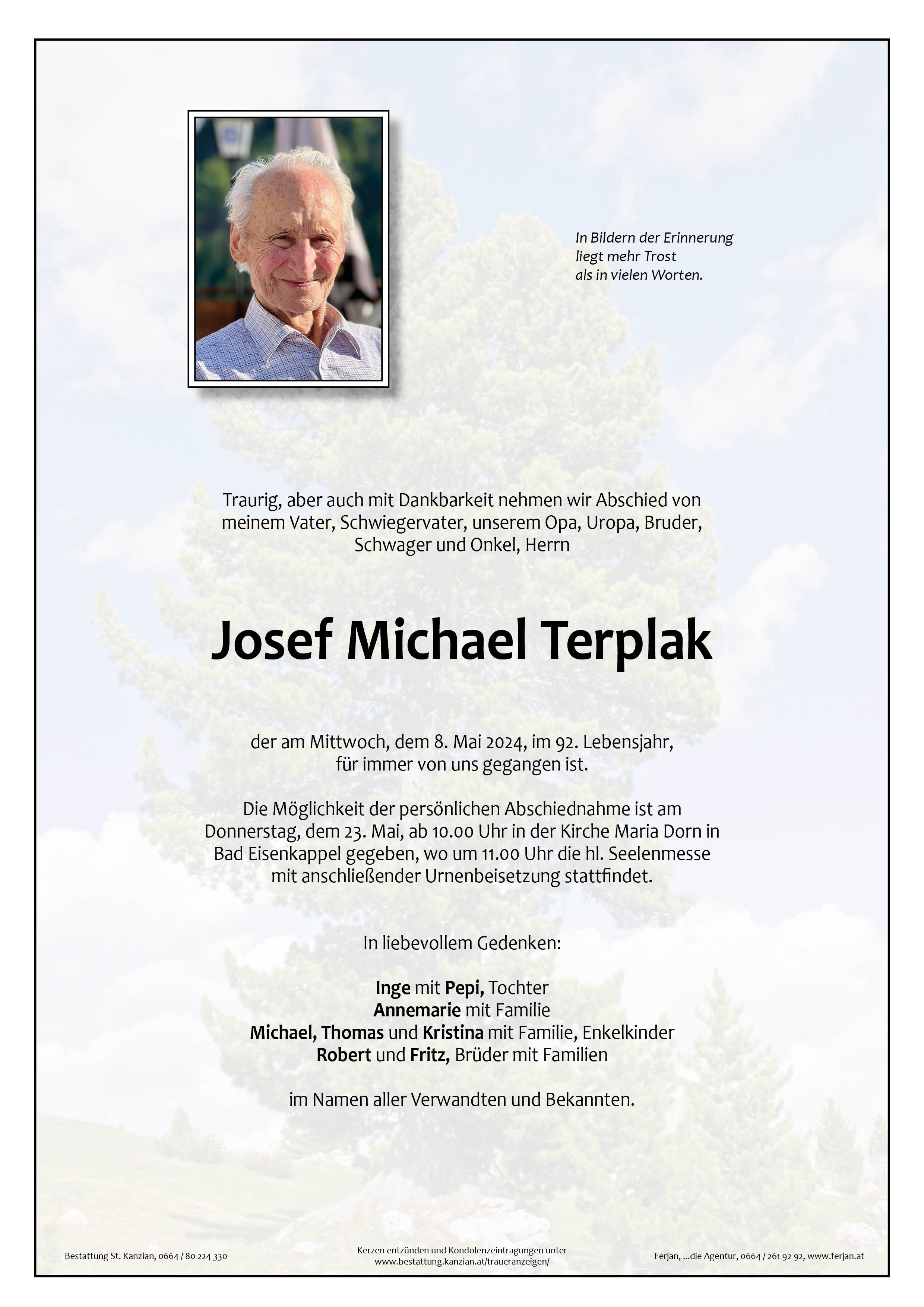 Traueranzeige von Josef Michael Terplak