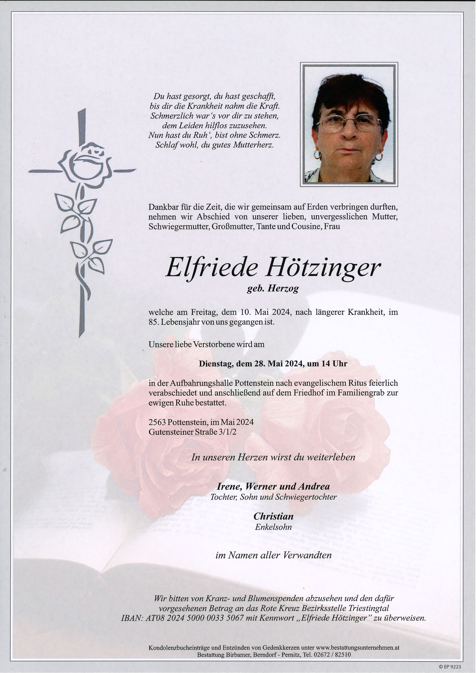 Traueranzeige von Elfriede Hötzinger