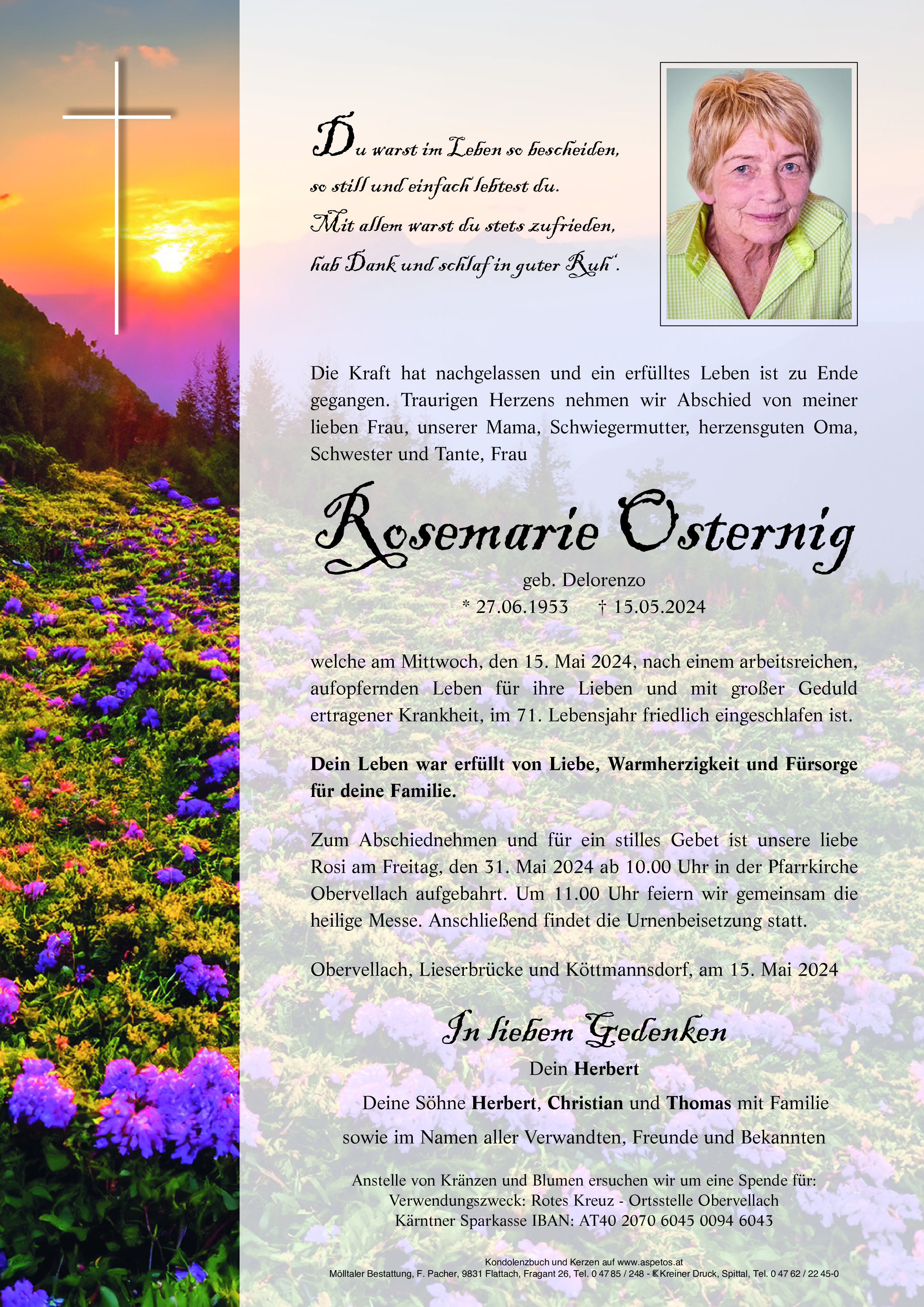 Traueranzeige von Rosemarie Osternig