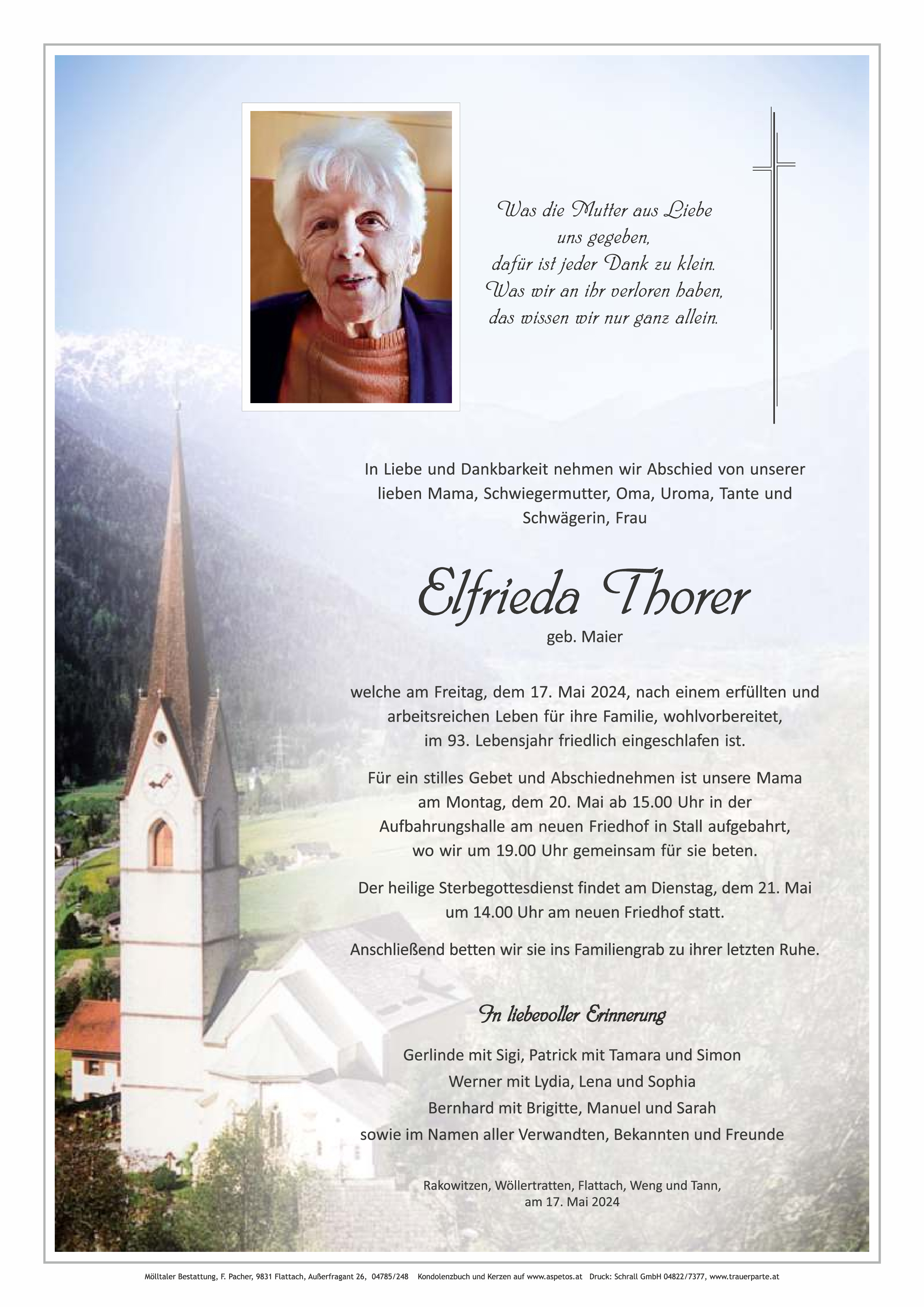Traueranzeige von Elfrieda Thorer