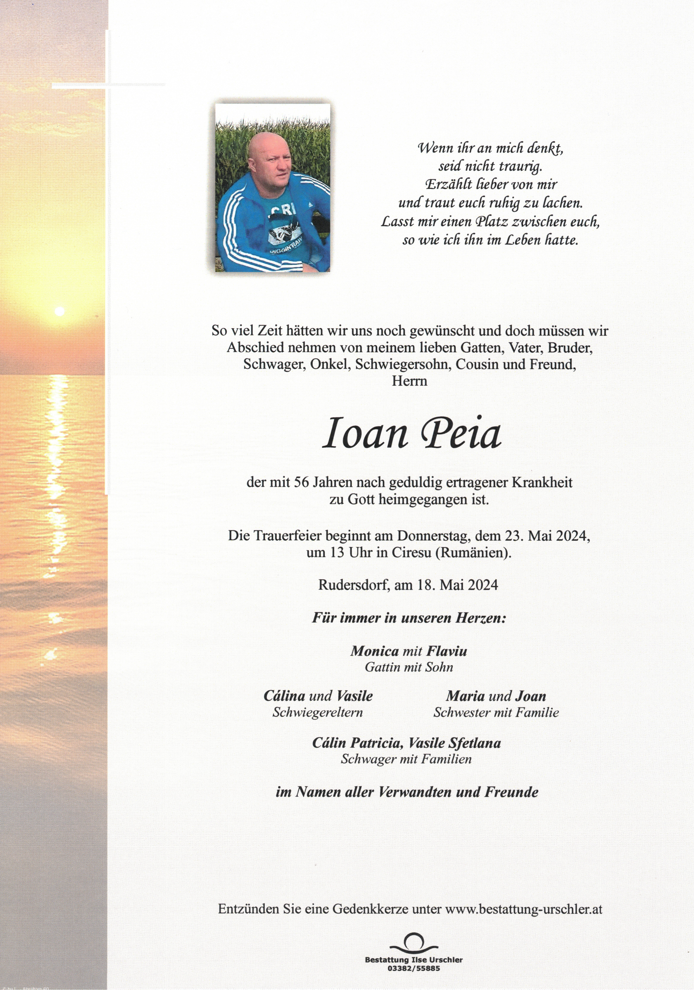 Traueranzeige von Ioan Peia
