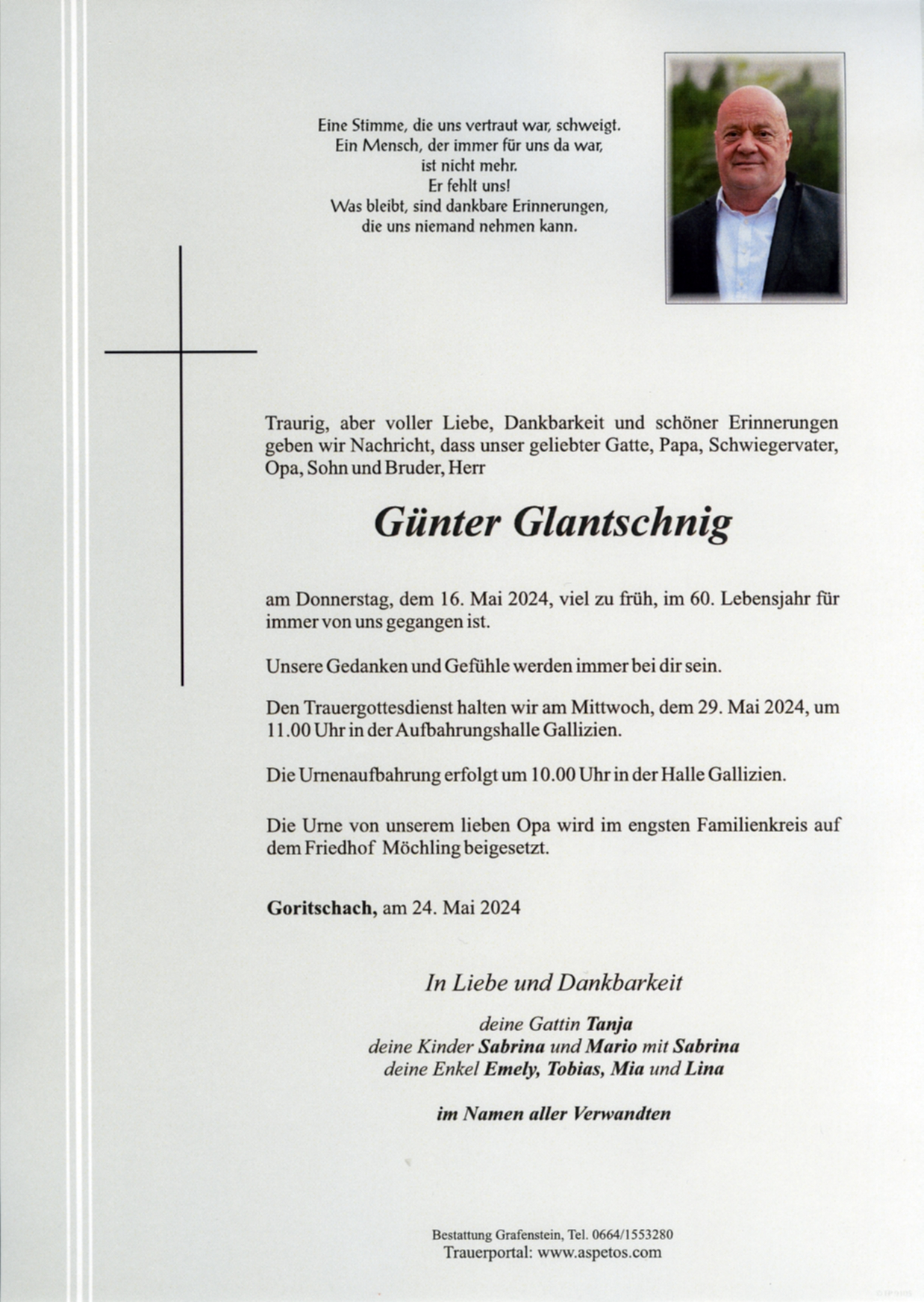 Traueranzeige von Herr Günter Glantschnig