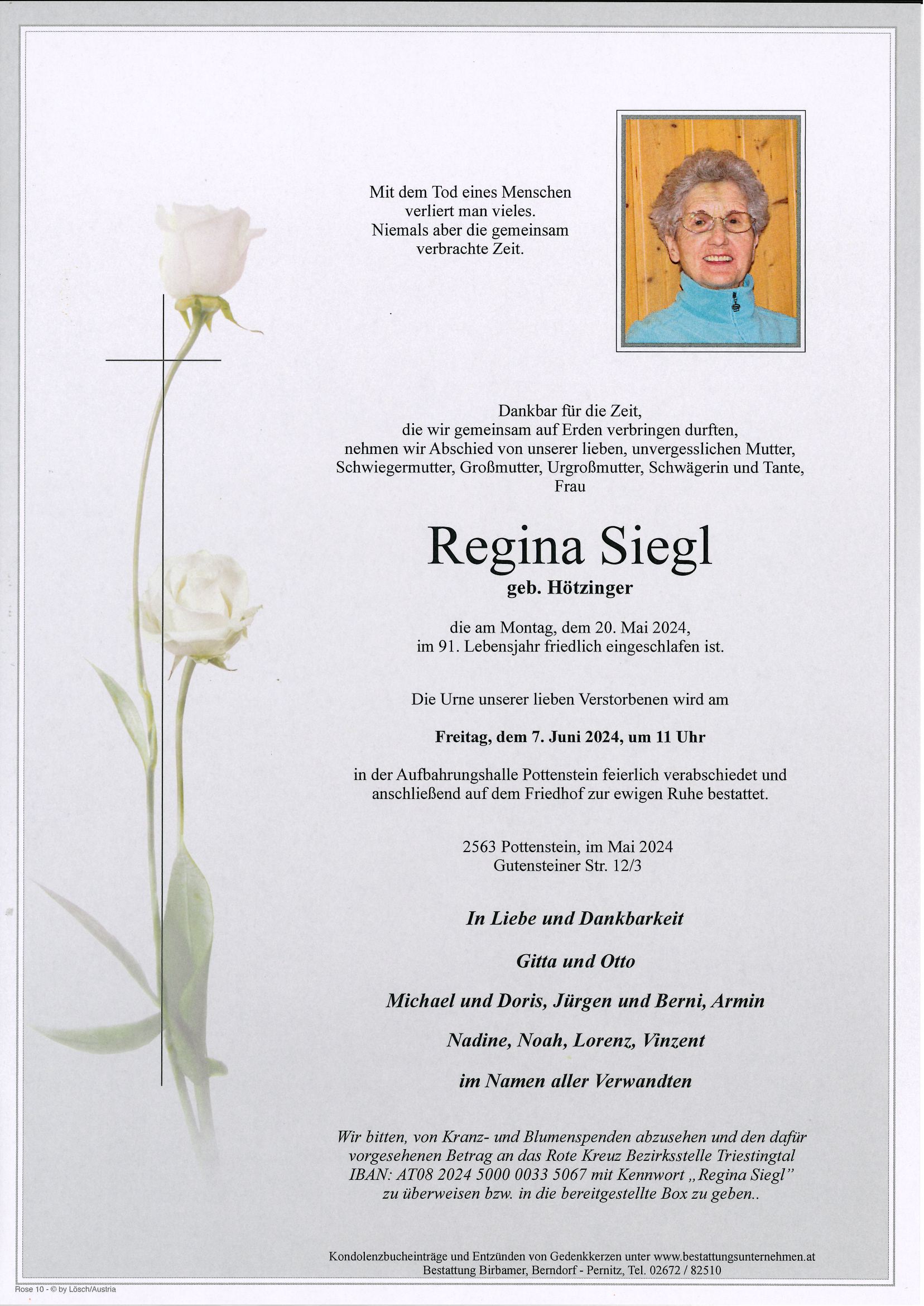 Traueranzeige von Regina Siegl