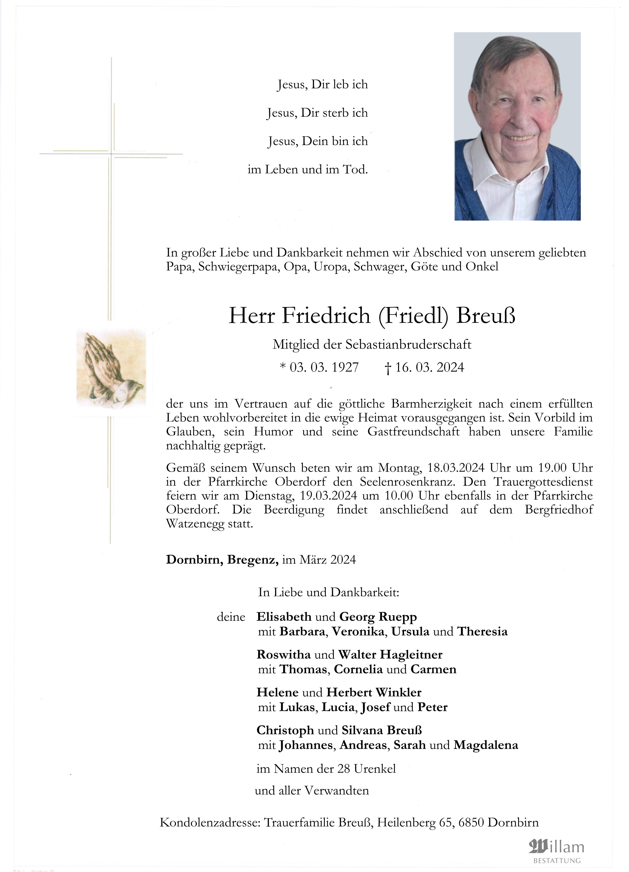 Traueranzeige von Herr Friedrich (Friedl) Breuß