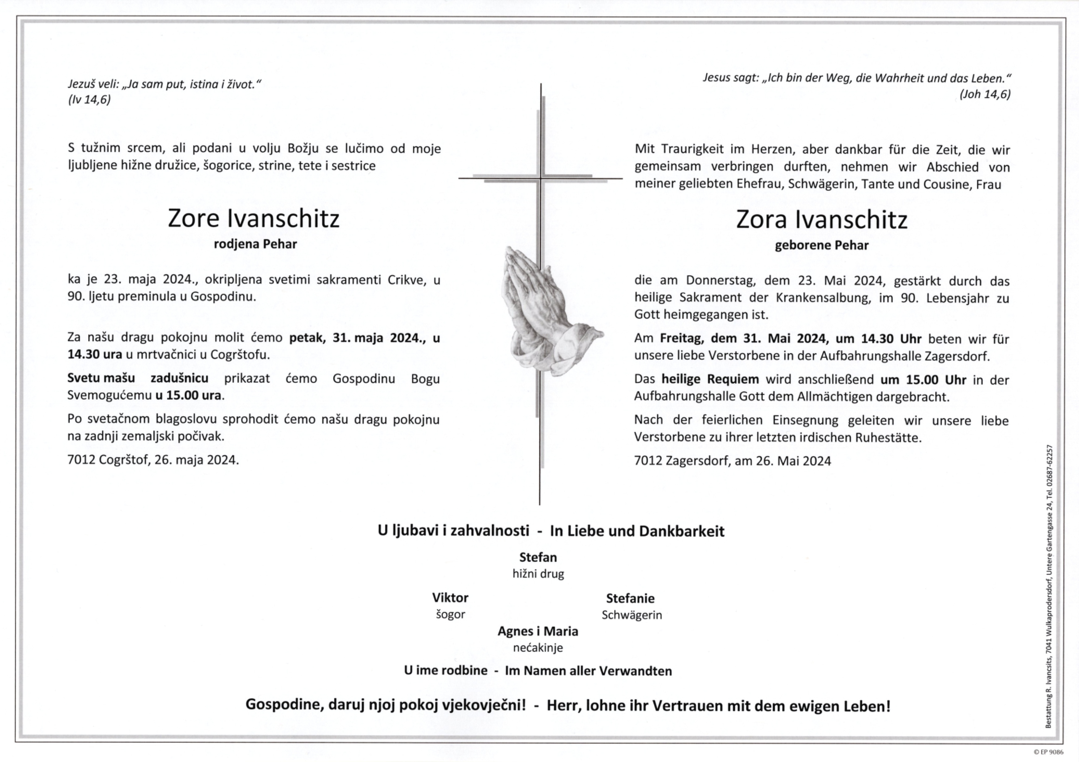 Traueranzeige von Zora Ivanschitz