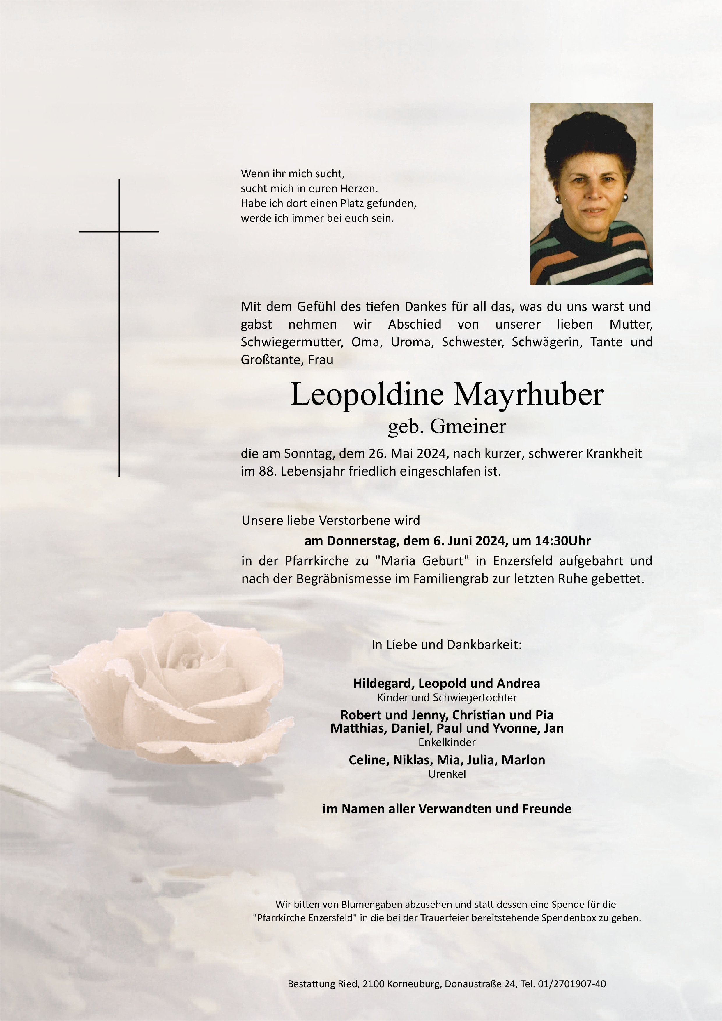 Traueranzeige von Leopoldine Mayrhuber