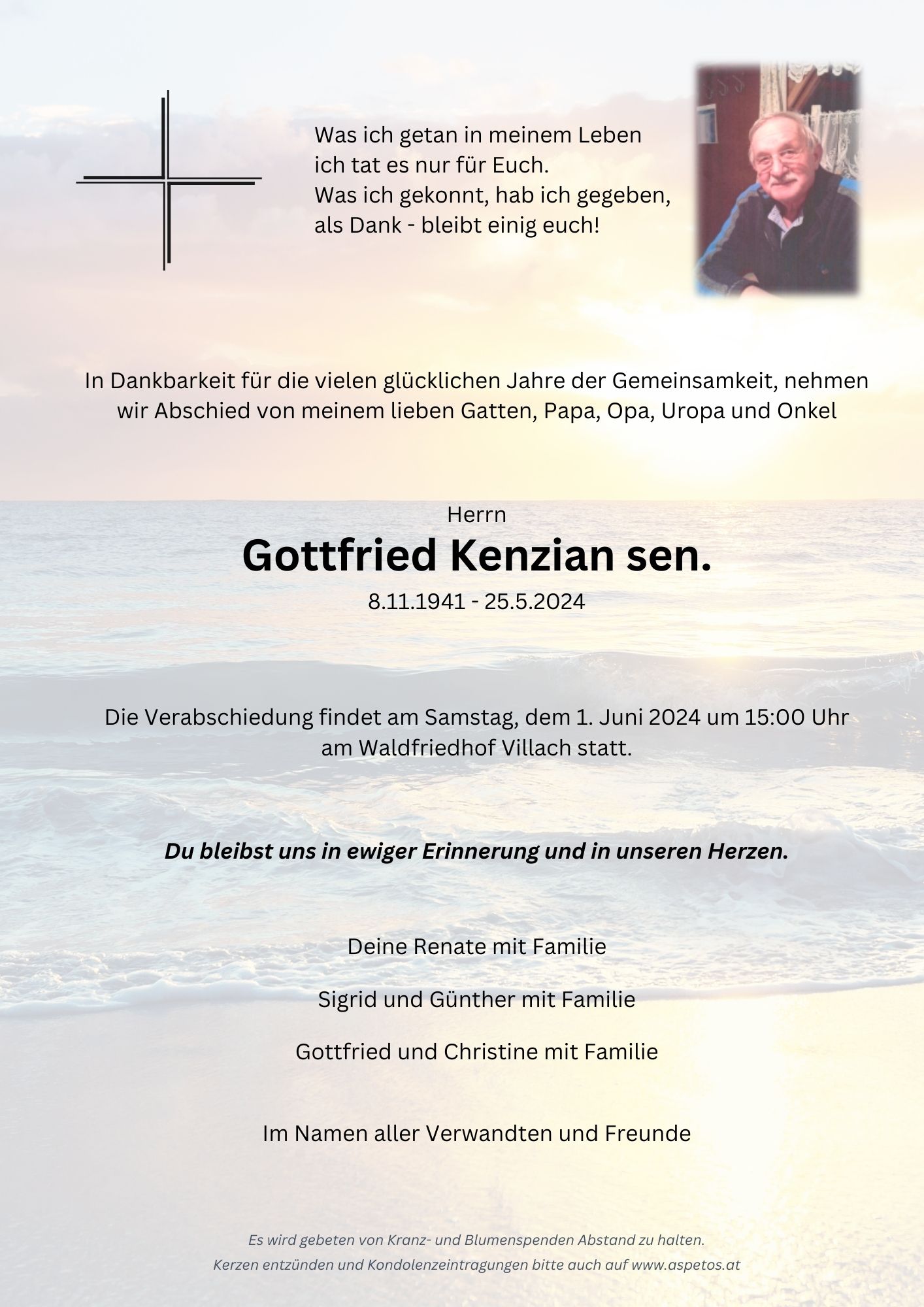 Traueranzeige von Gottfried Kenzian 