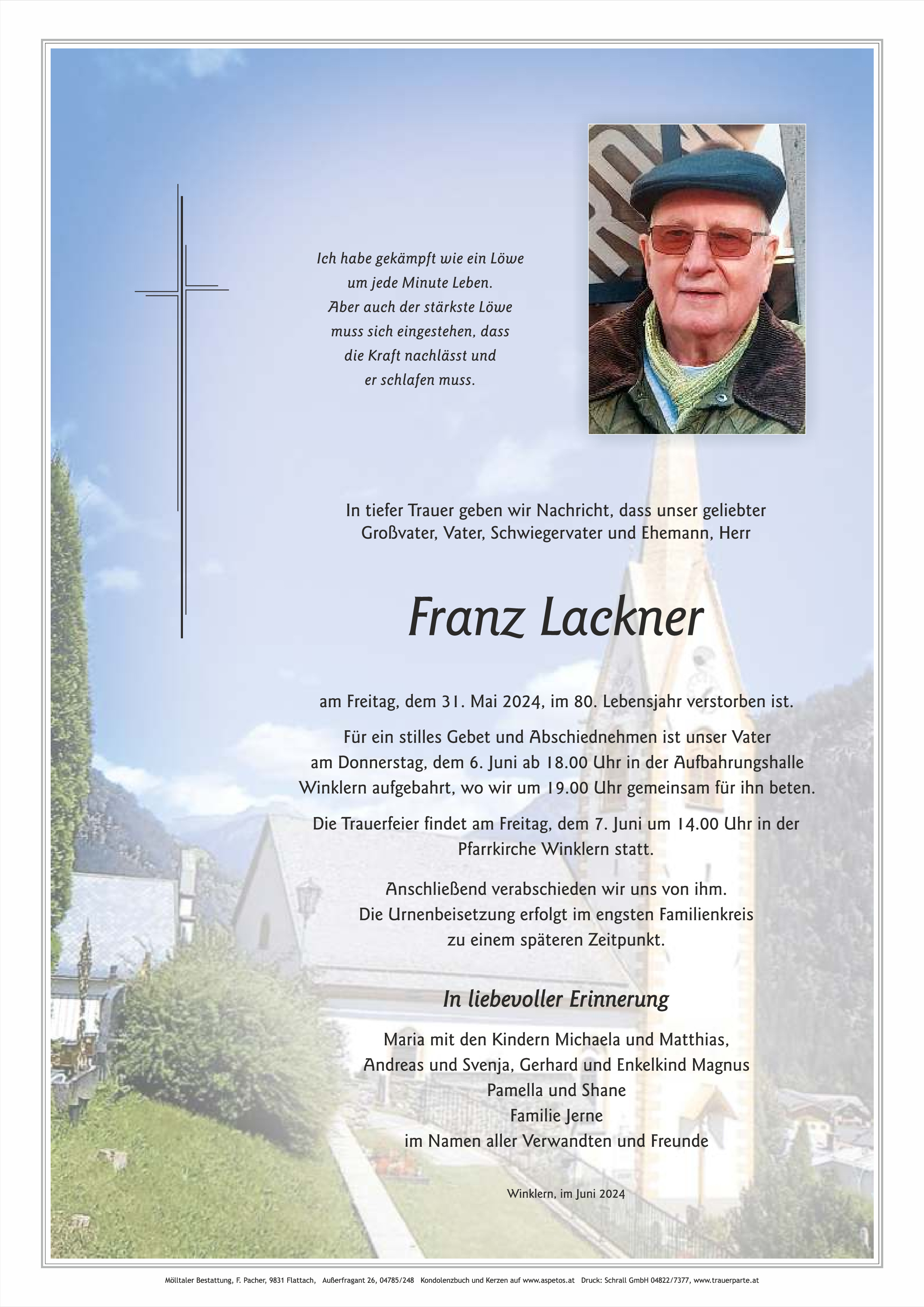 Traueranzeige von Franz Lackner