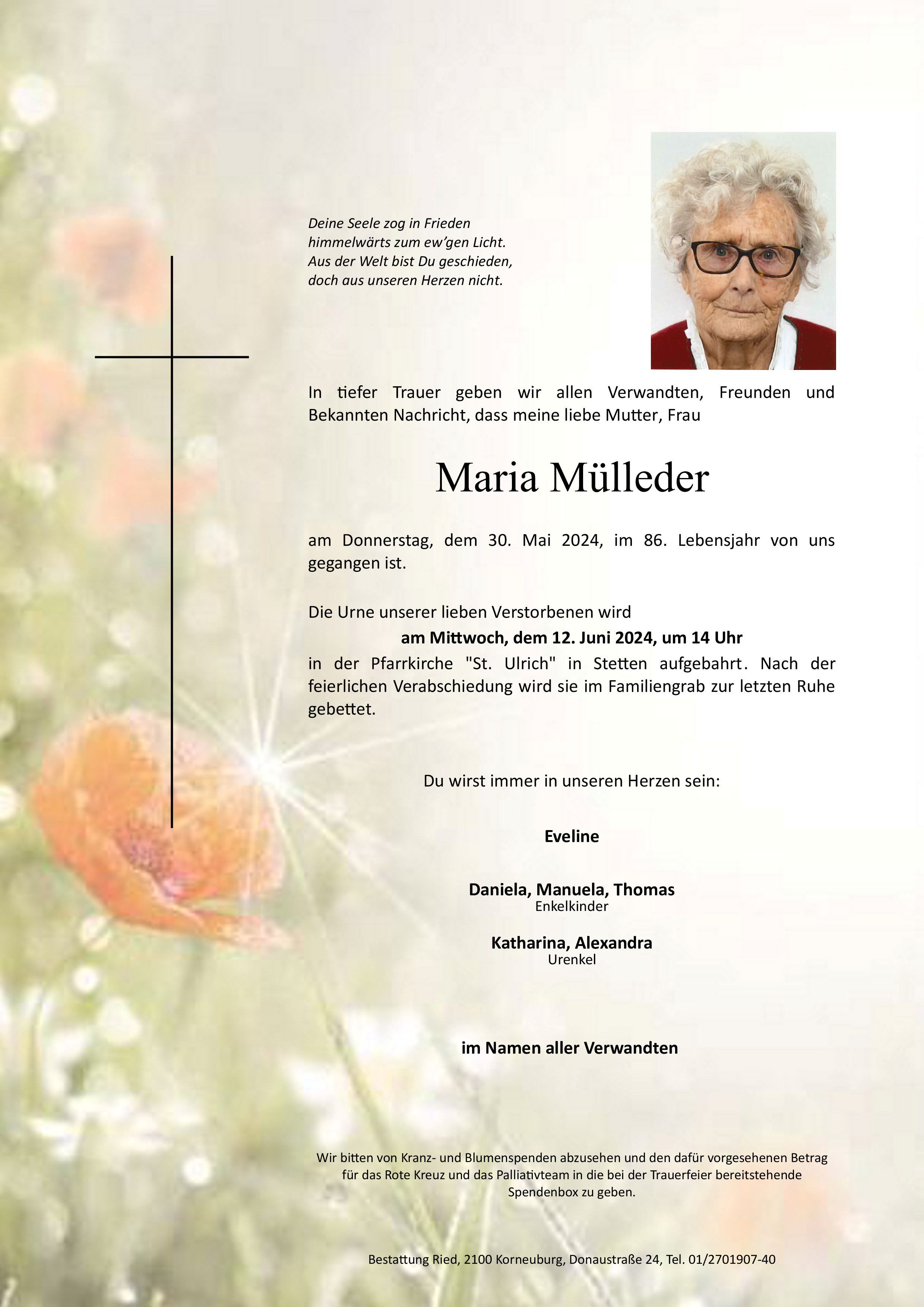 Traueranzeige von Maria Mülleder