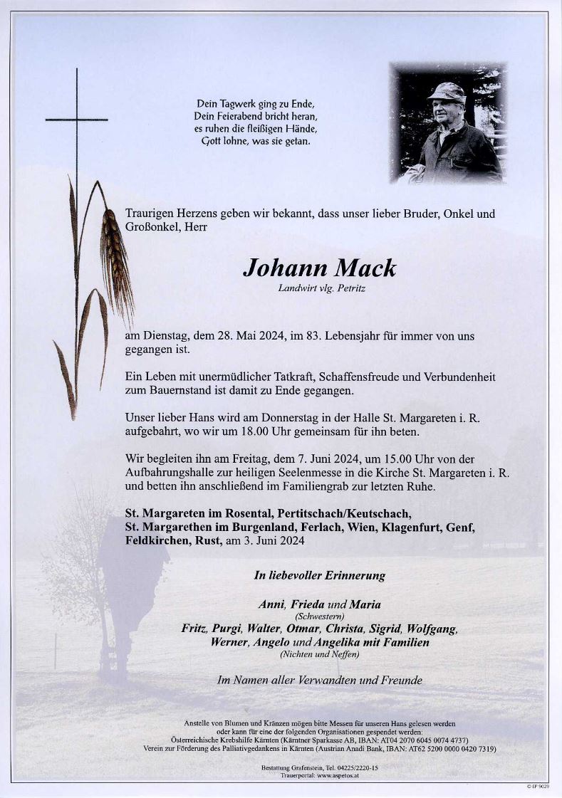 Traueranzeige von Johann Mack