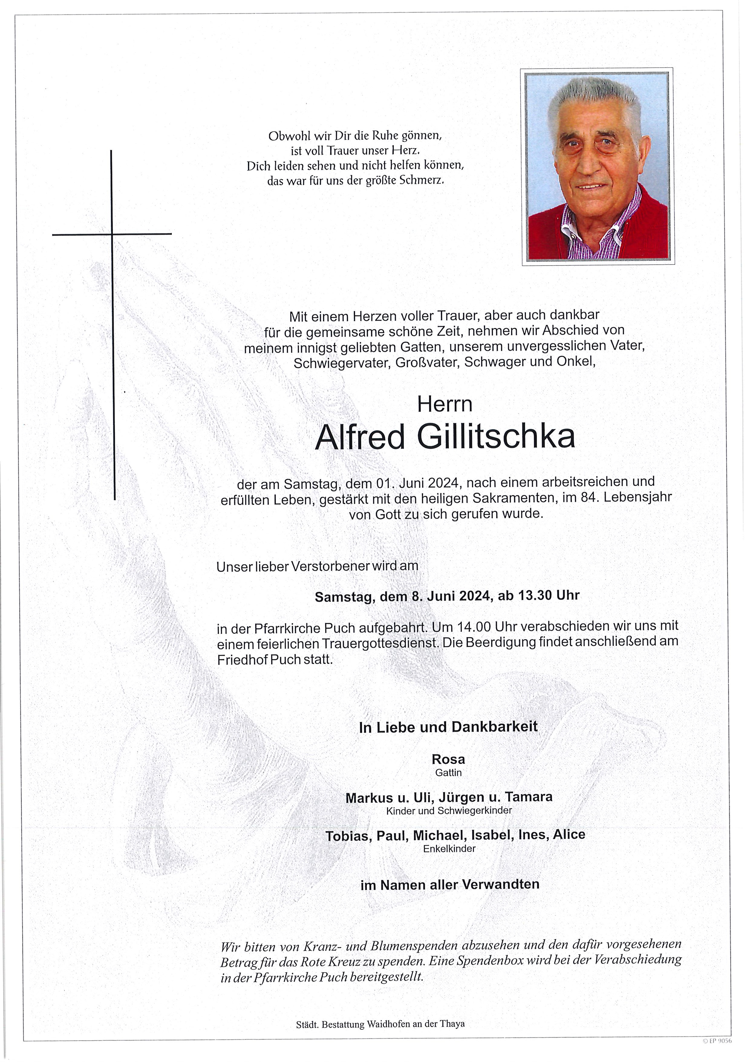 Traueranzeige von Alfred Gillitschka