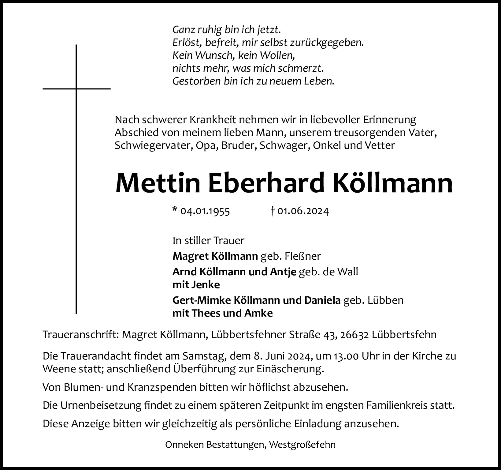 Traueranzeige von Mettin Köllmann