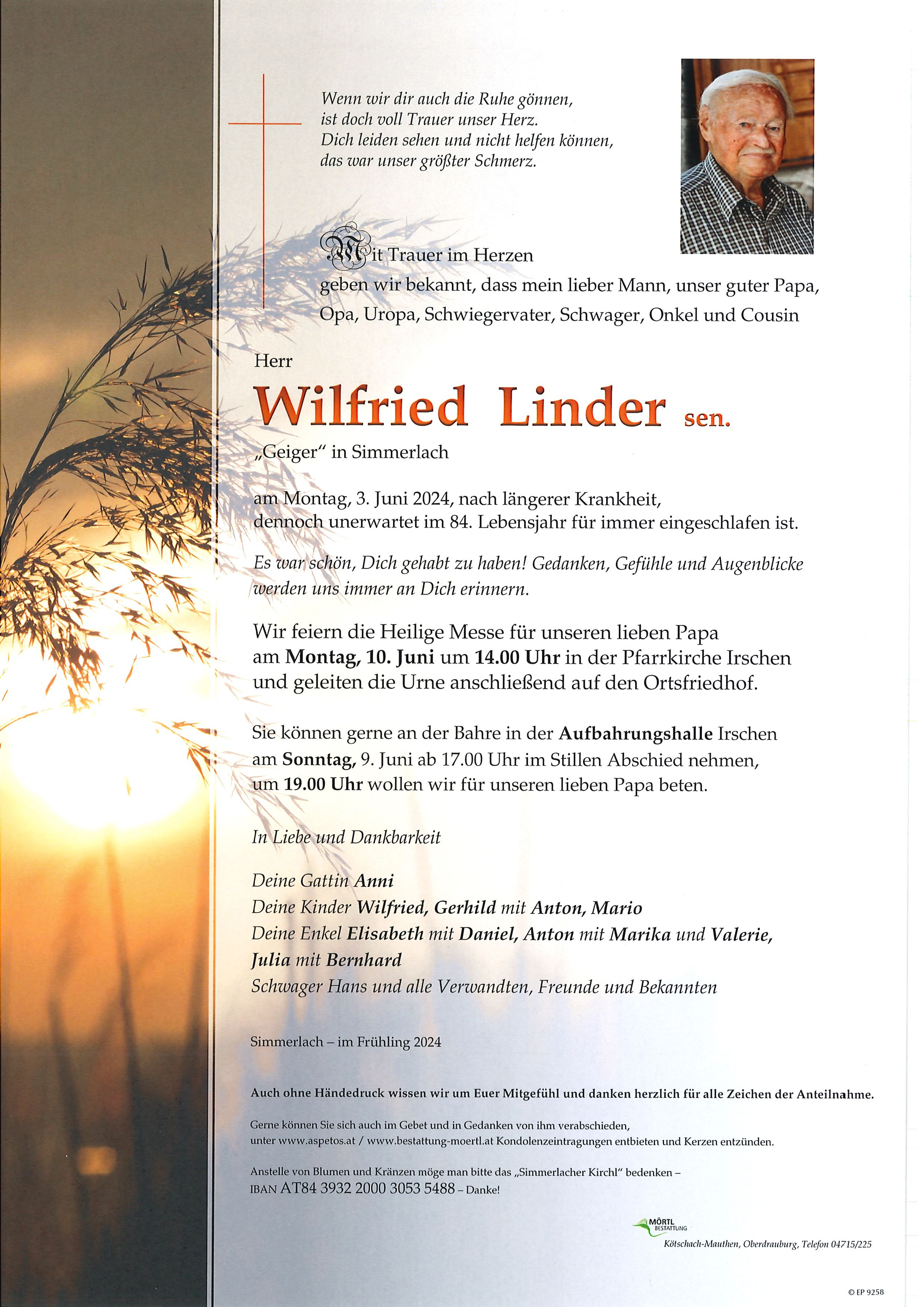 Traueranzeige von Wilfried Linder