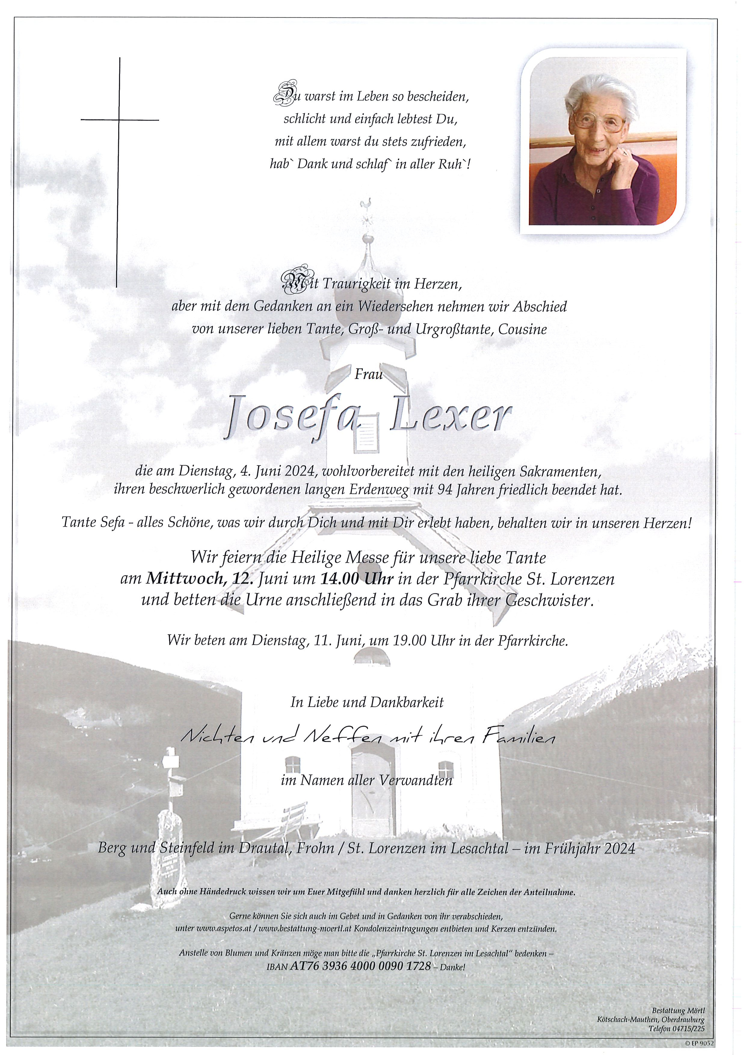 Traueranzeige von Josefa Lexer