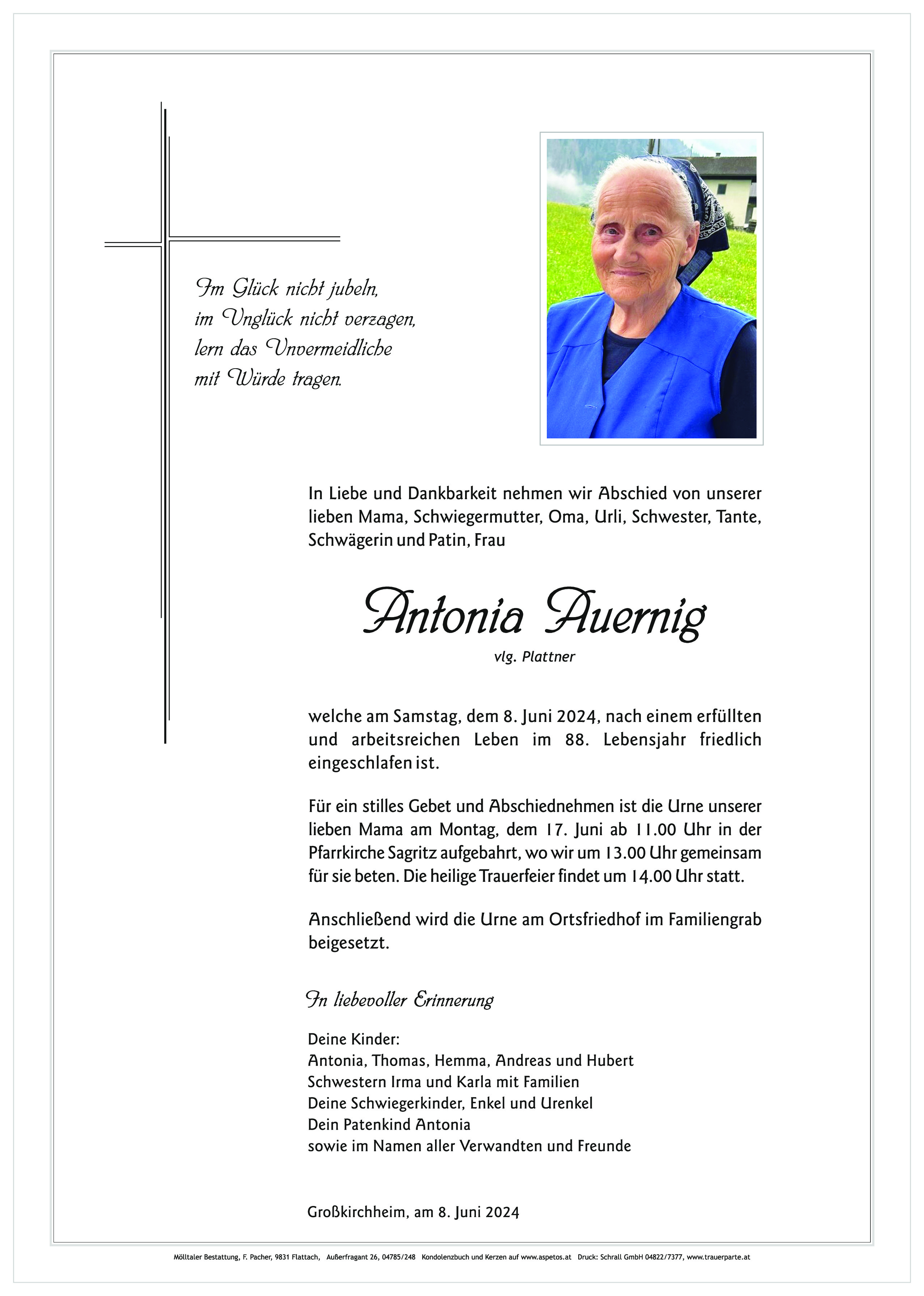 Traueranzeige von Antonia Auernig