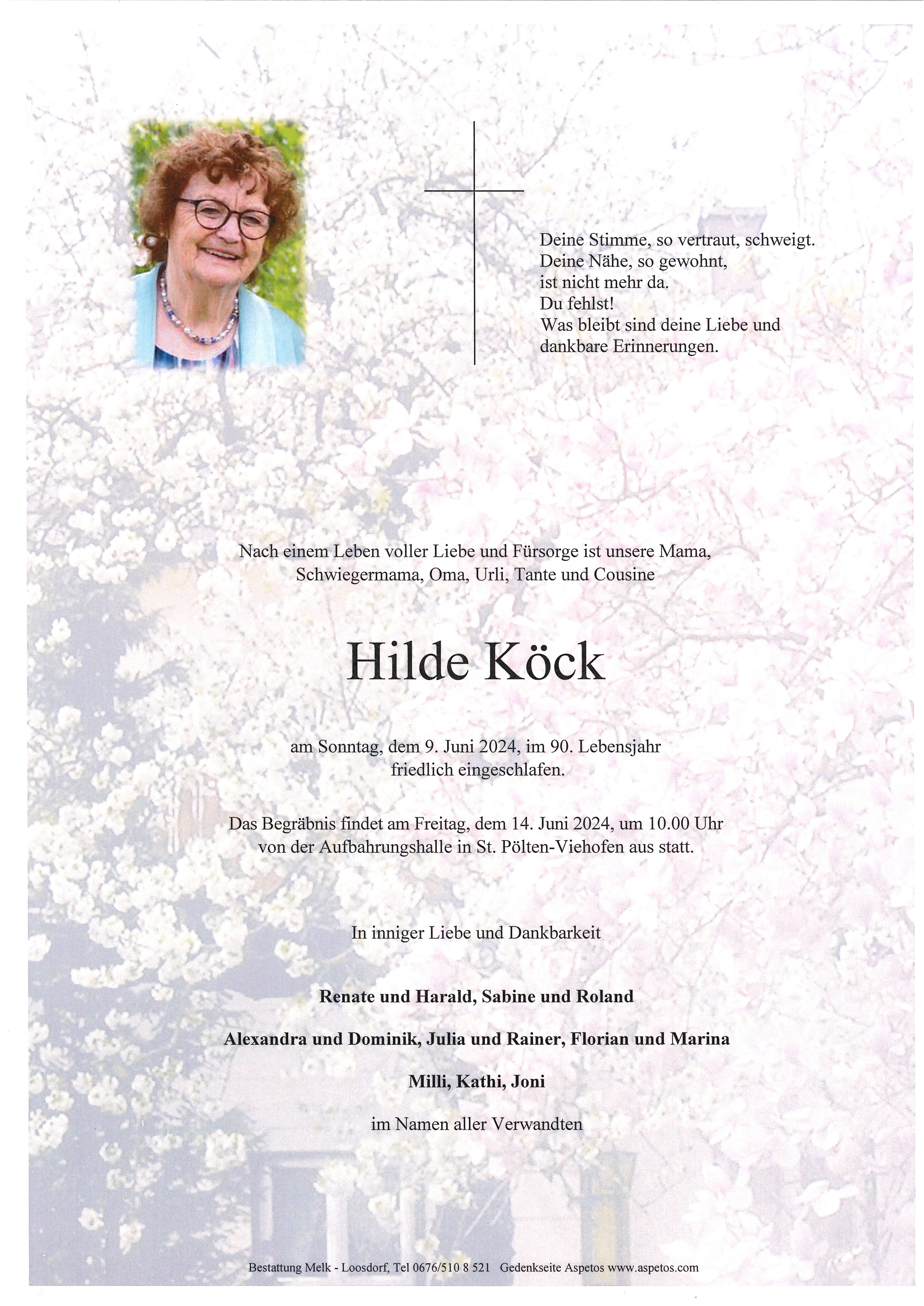 Traueranzeige von Hilde Köck