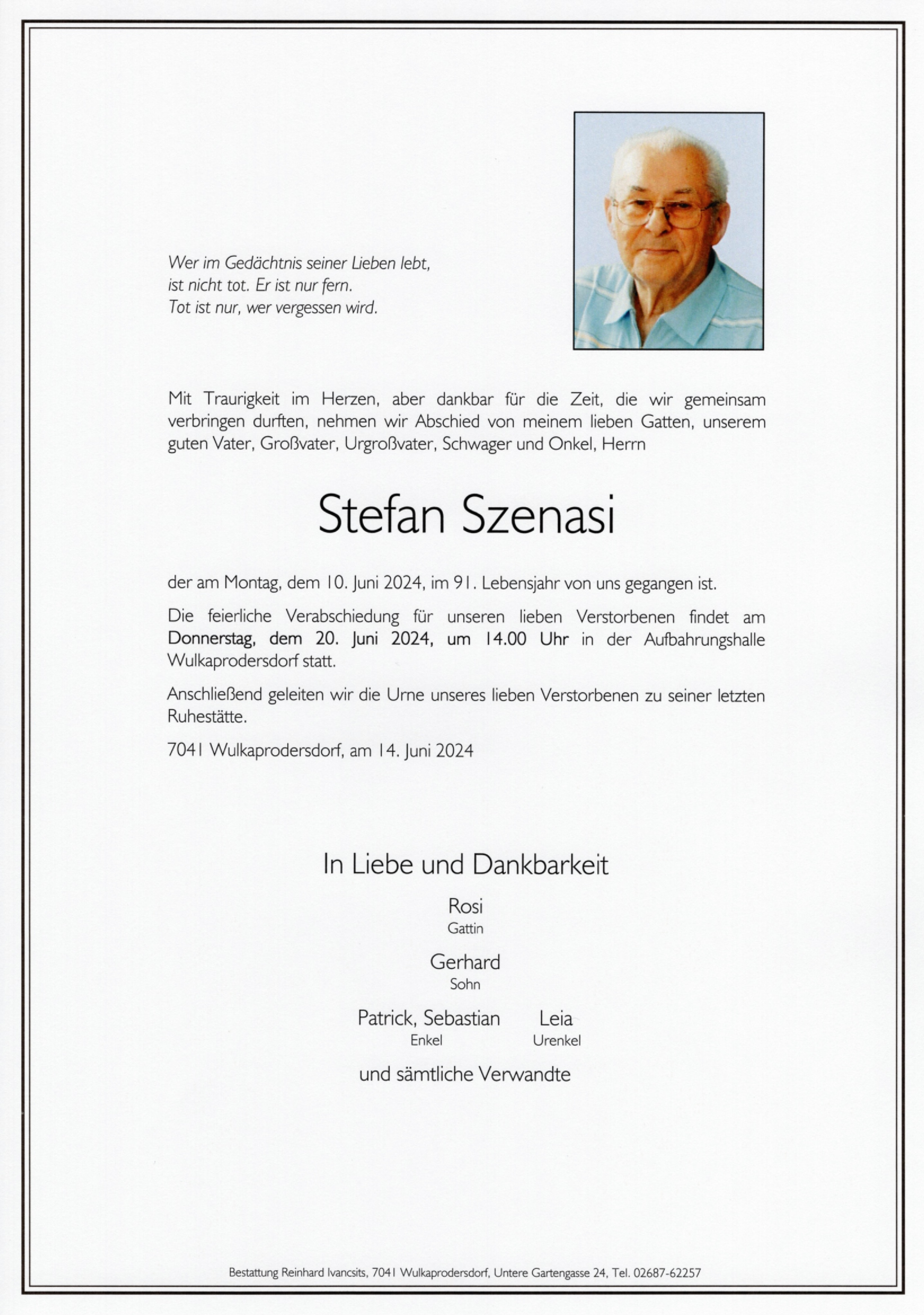 Traueranzeige von Stefan Szenasi