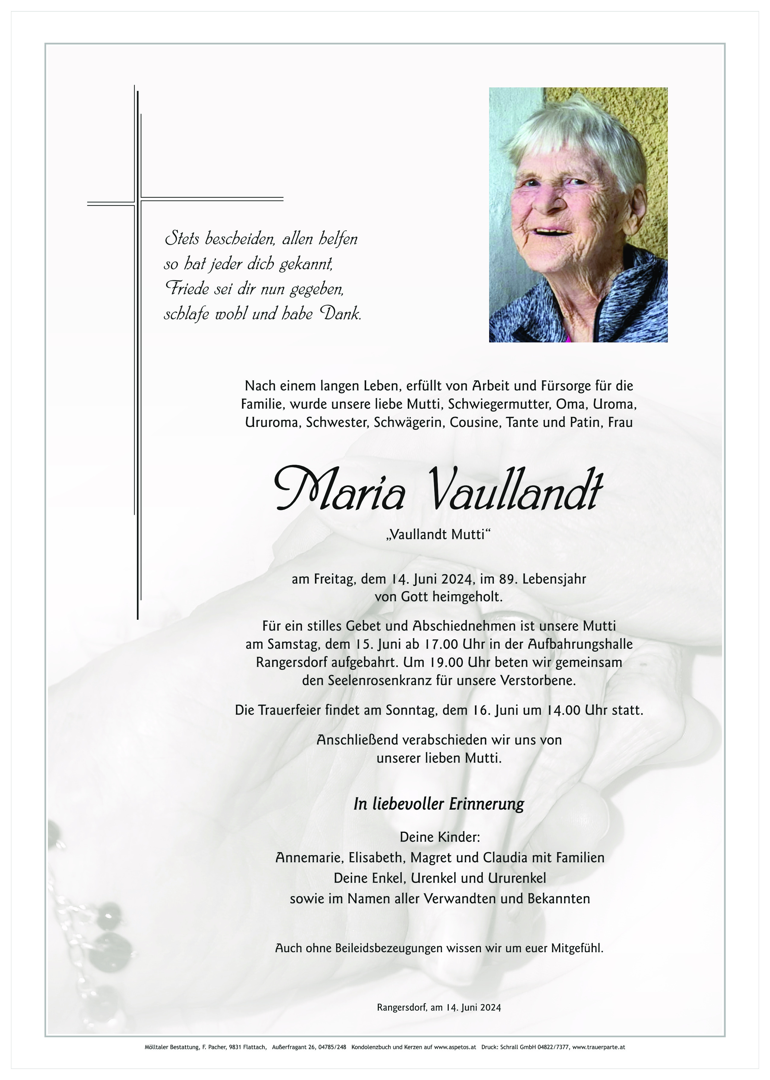 Traueranzeige von Maria Vaullandt
