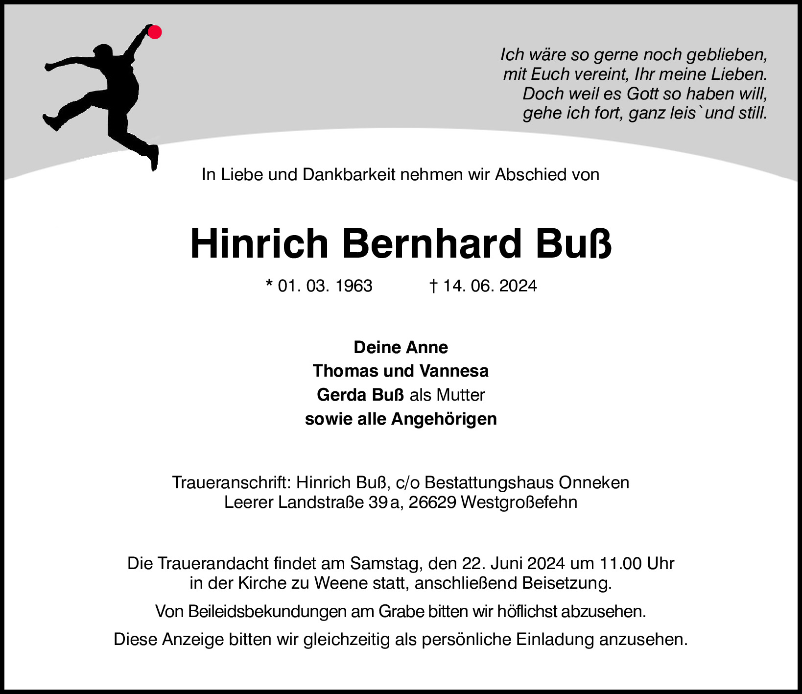 Traueranzeige von Hinrich Buß