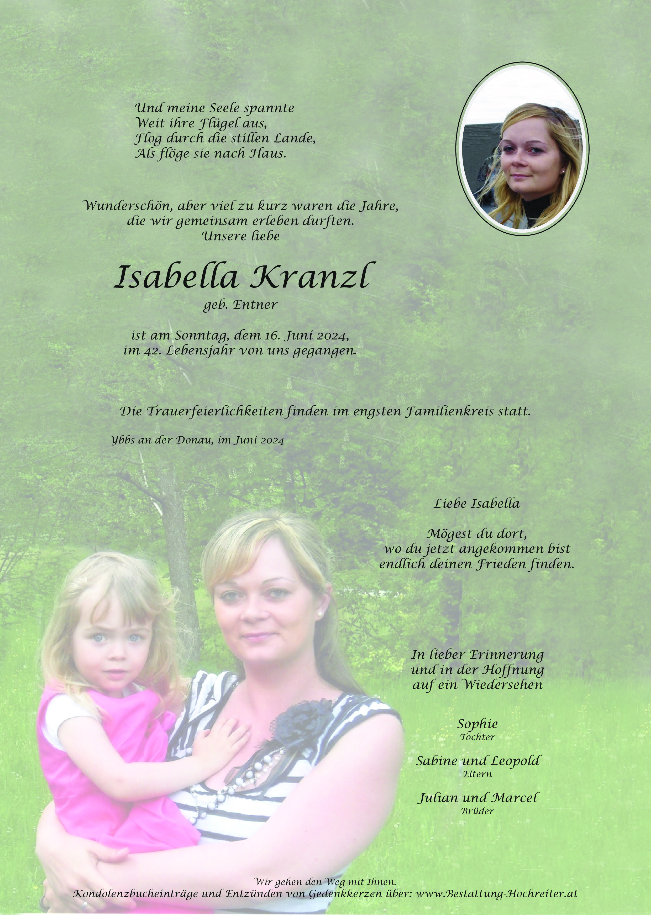 Traueranzeige von Isabella Kranzl