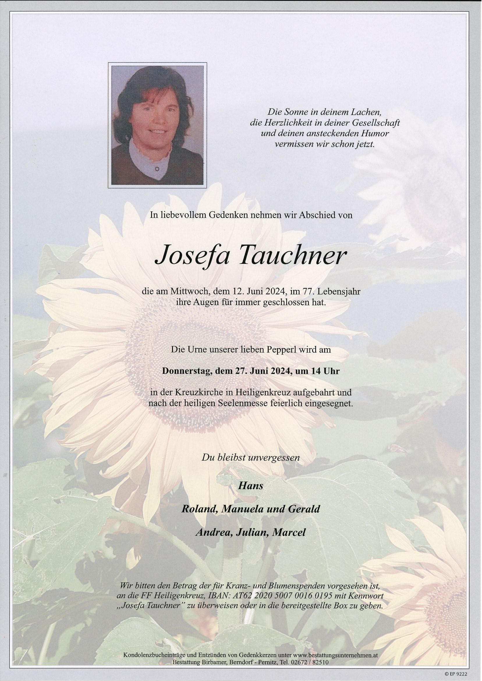 Traueranzeige von Josefa Tauchner