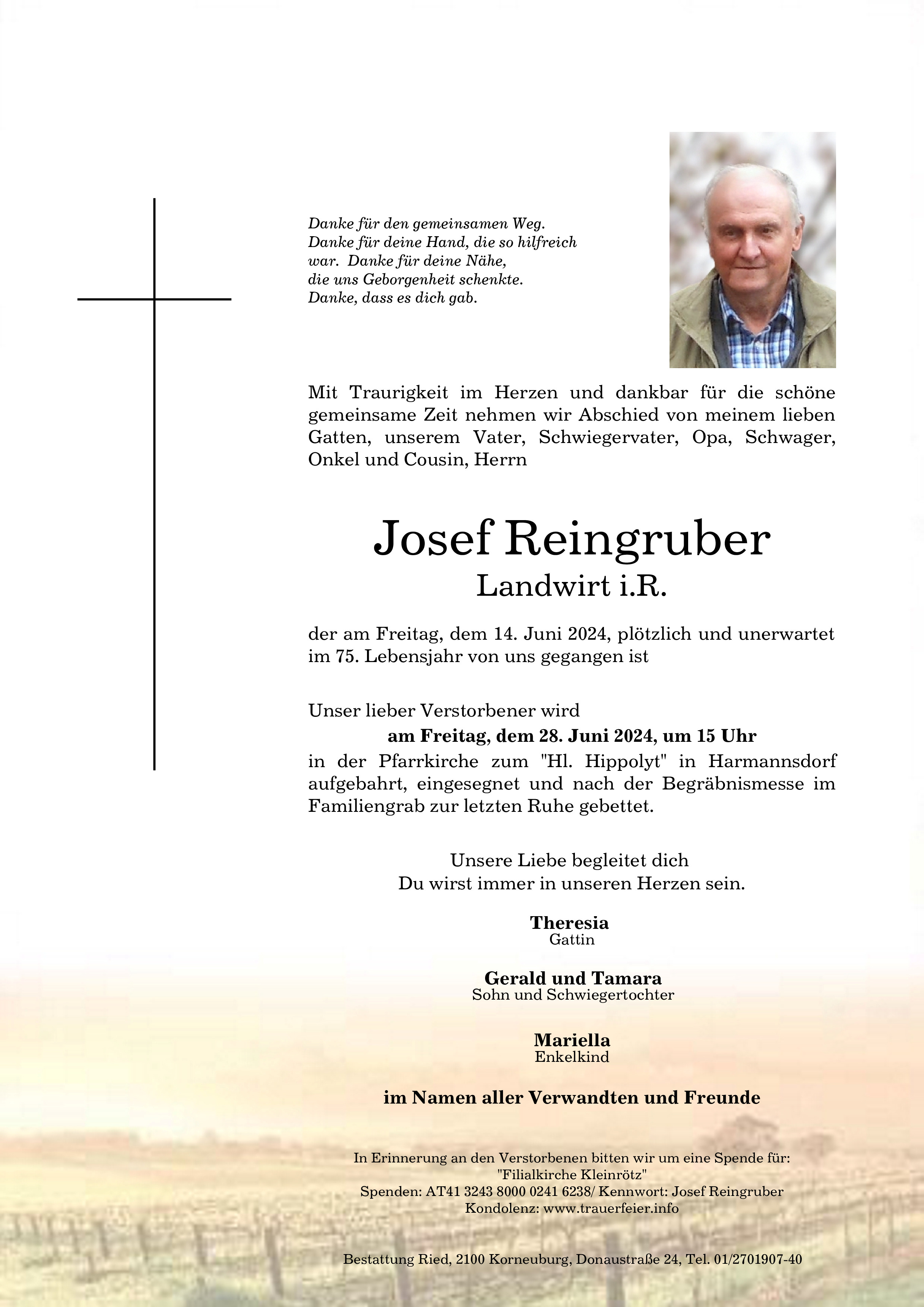 Traueranzeige von Josef Reingruber