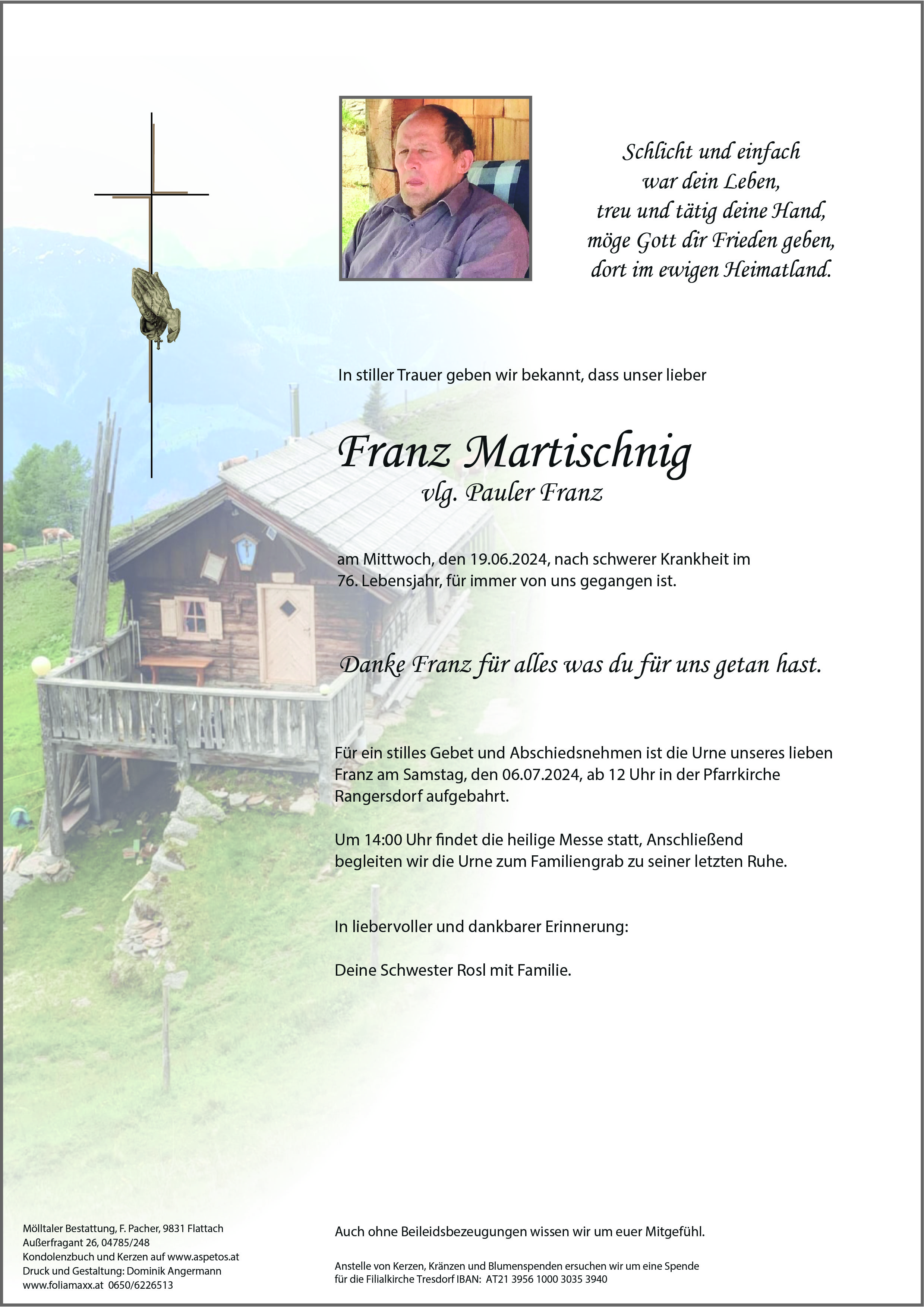 Traueranzeige von Franz Martischnig