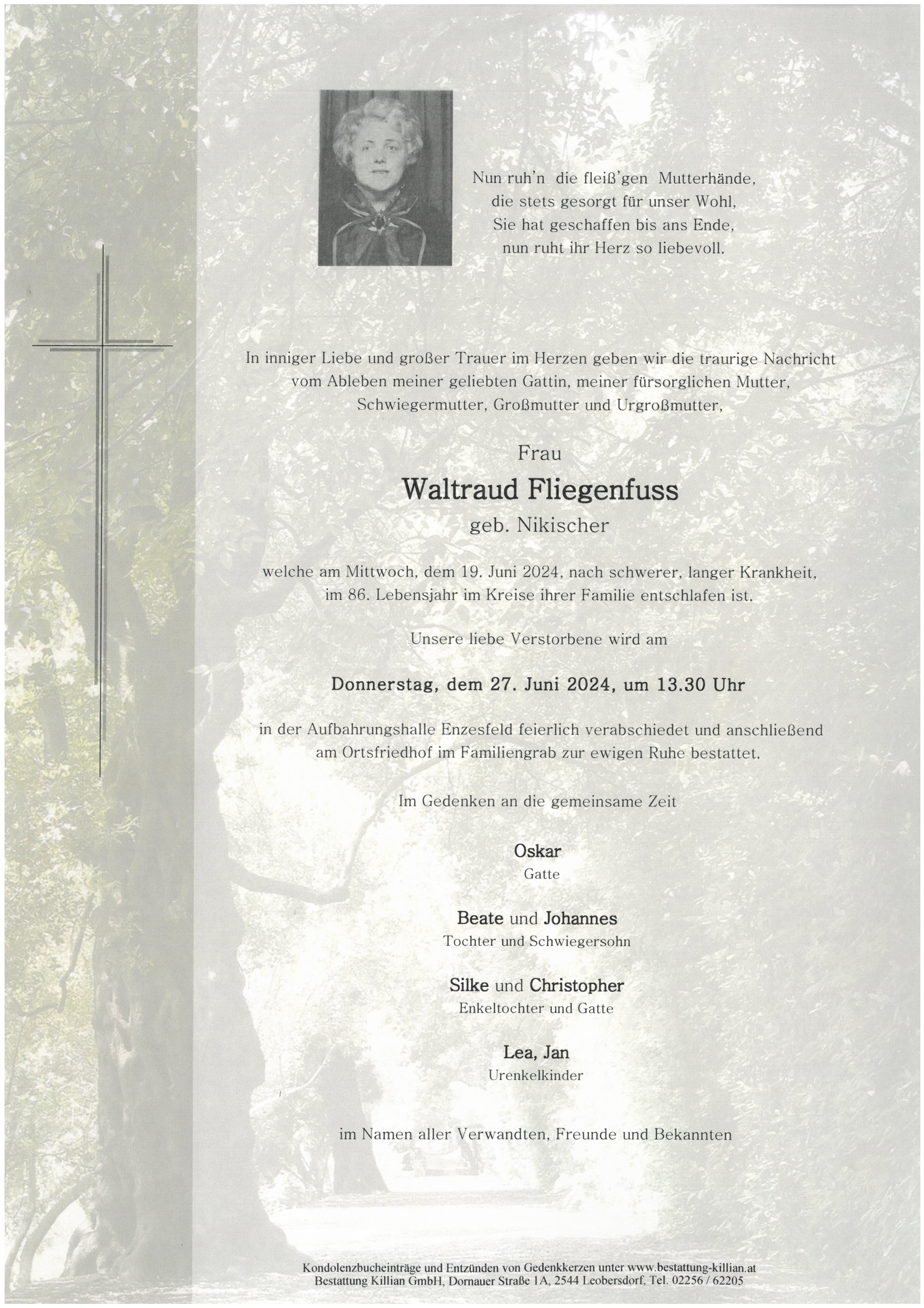 Traueranzeige von Waltraud Fliegenfuss