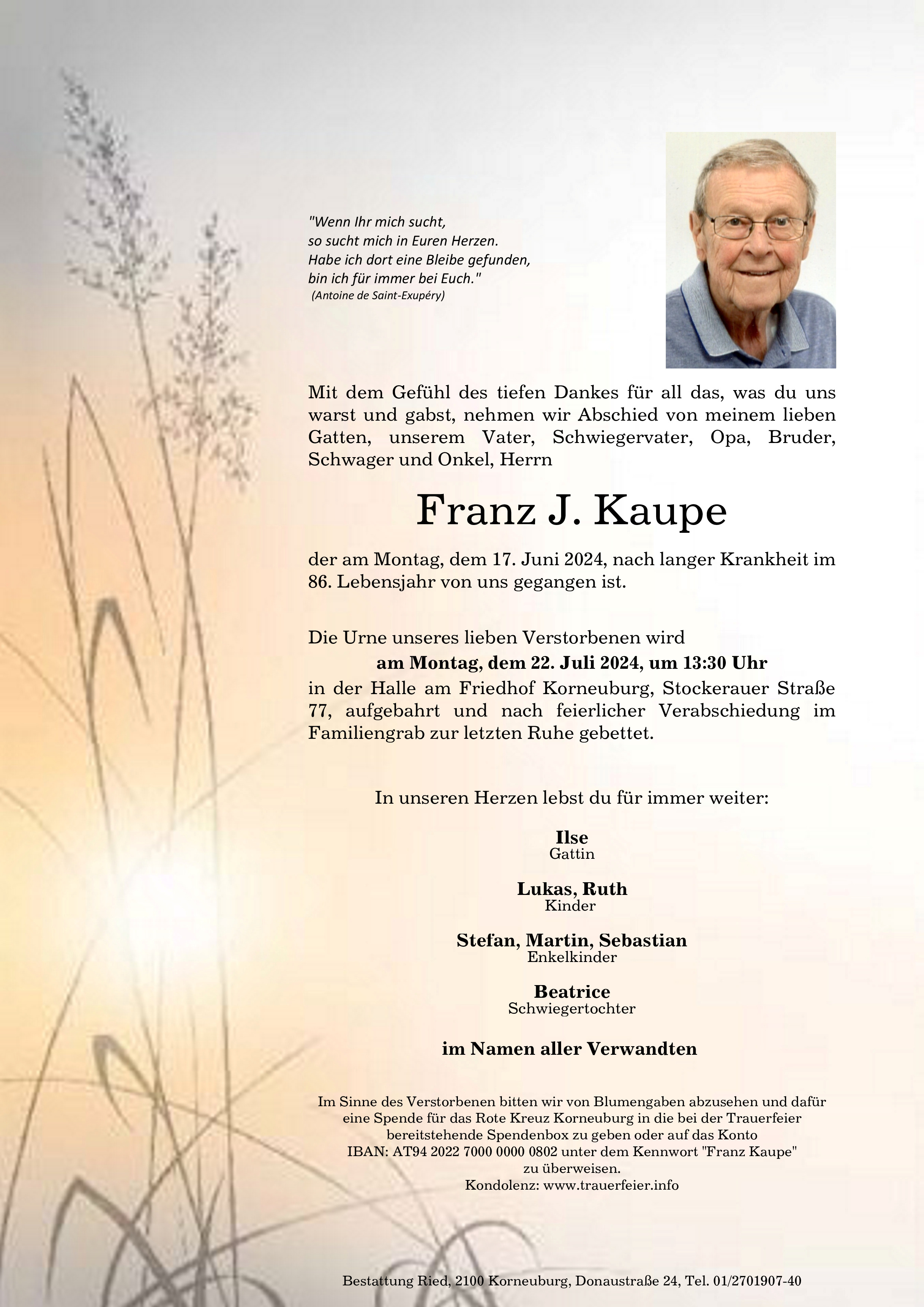 Traueranzeige von Franz Kaupe