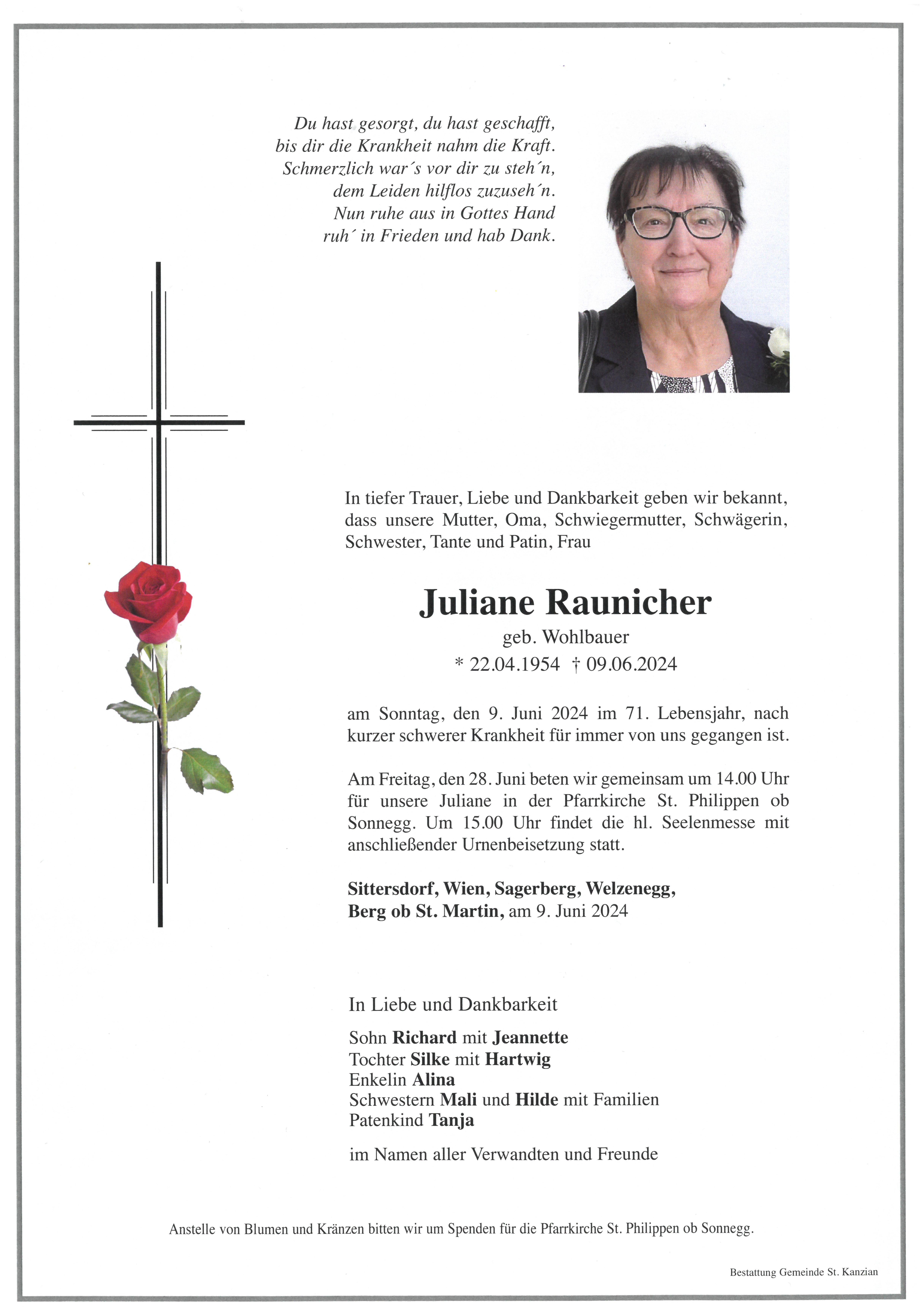 Traueranzeige von Juliane Raunicher