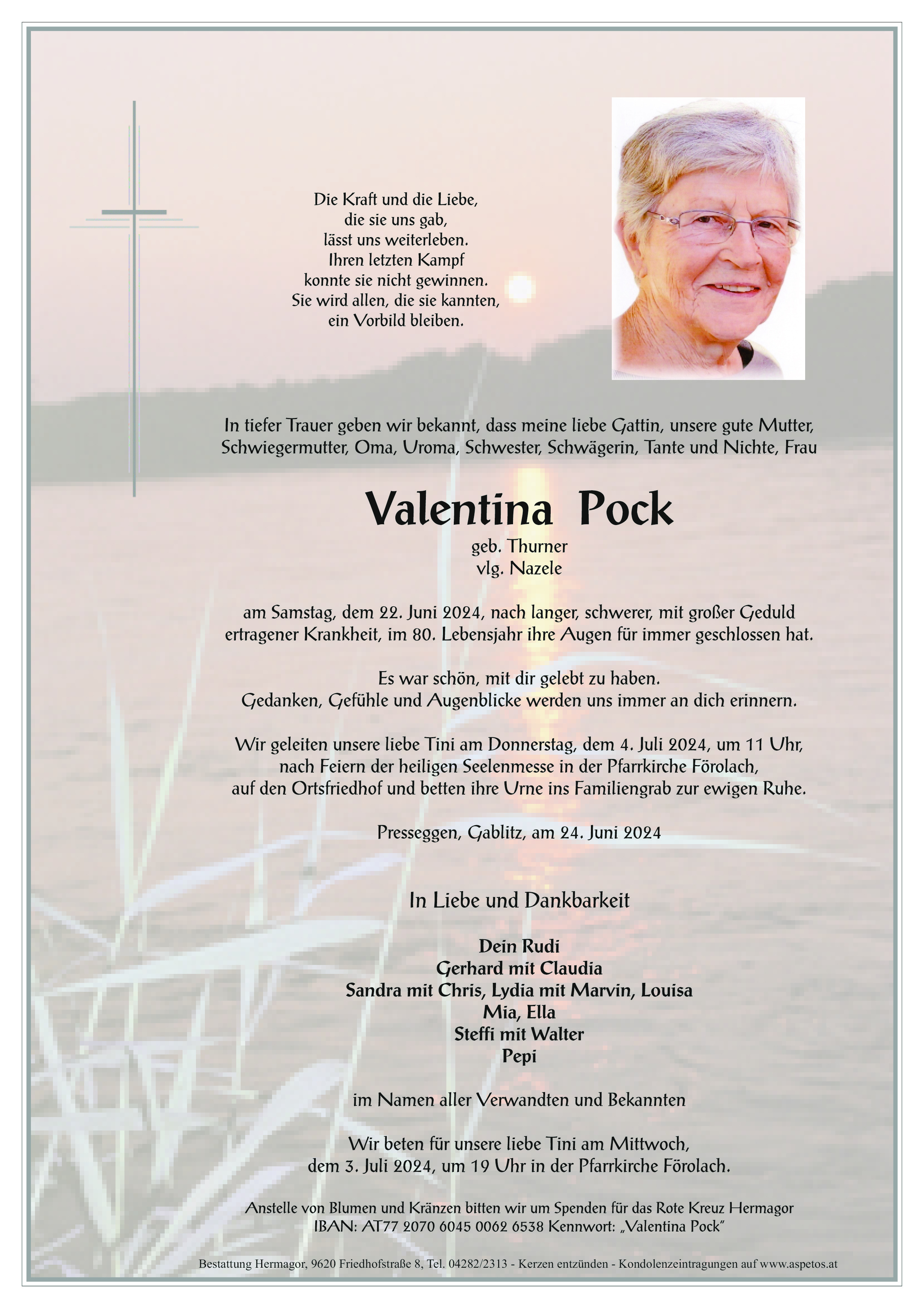 Traueranzeige von Valentina Pock