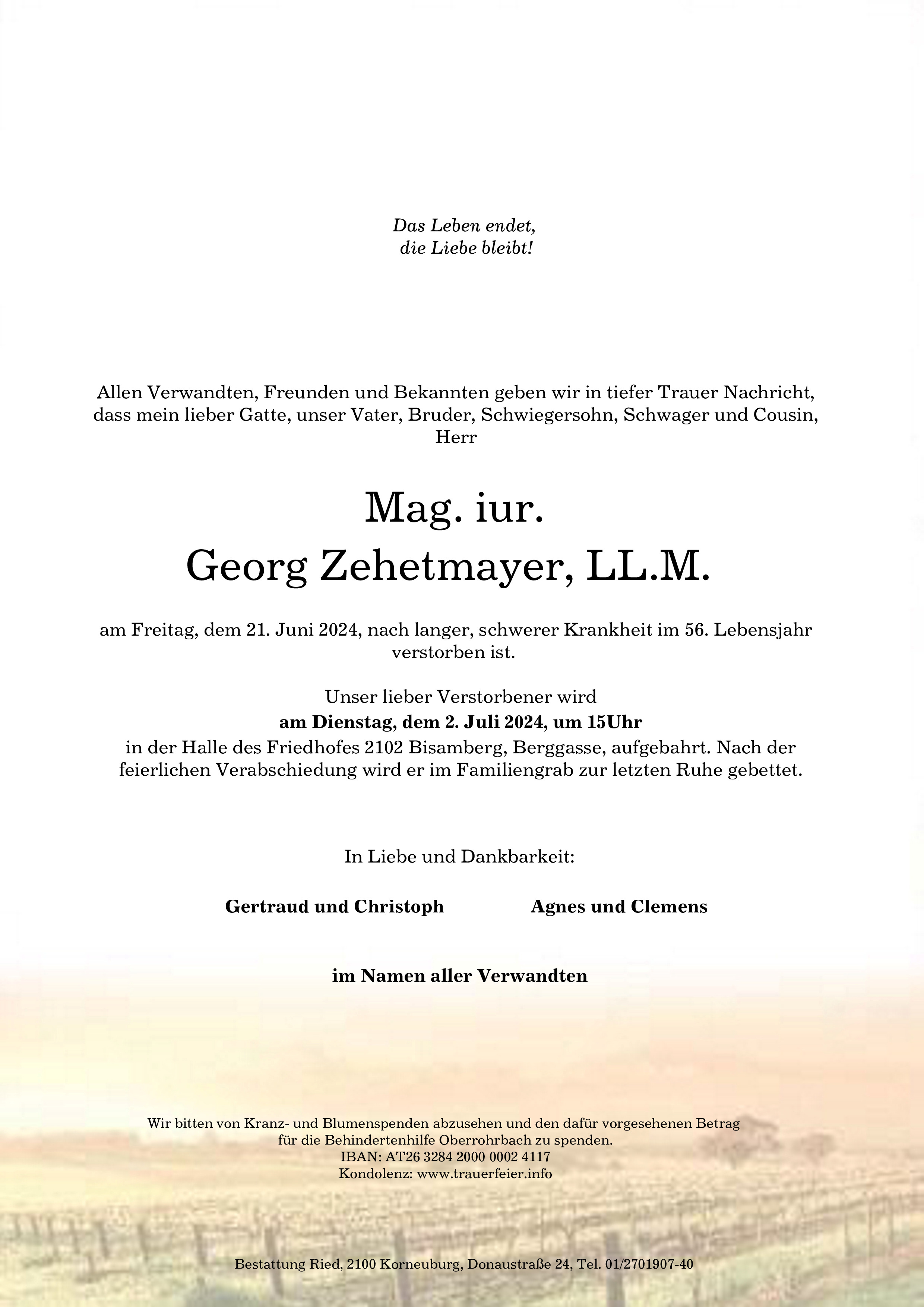 Traueranzeige von Georg Zehetmayer