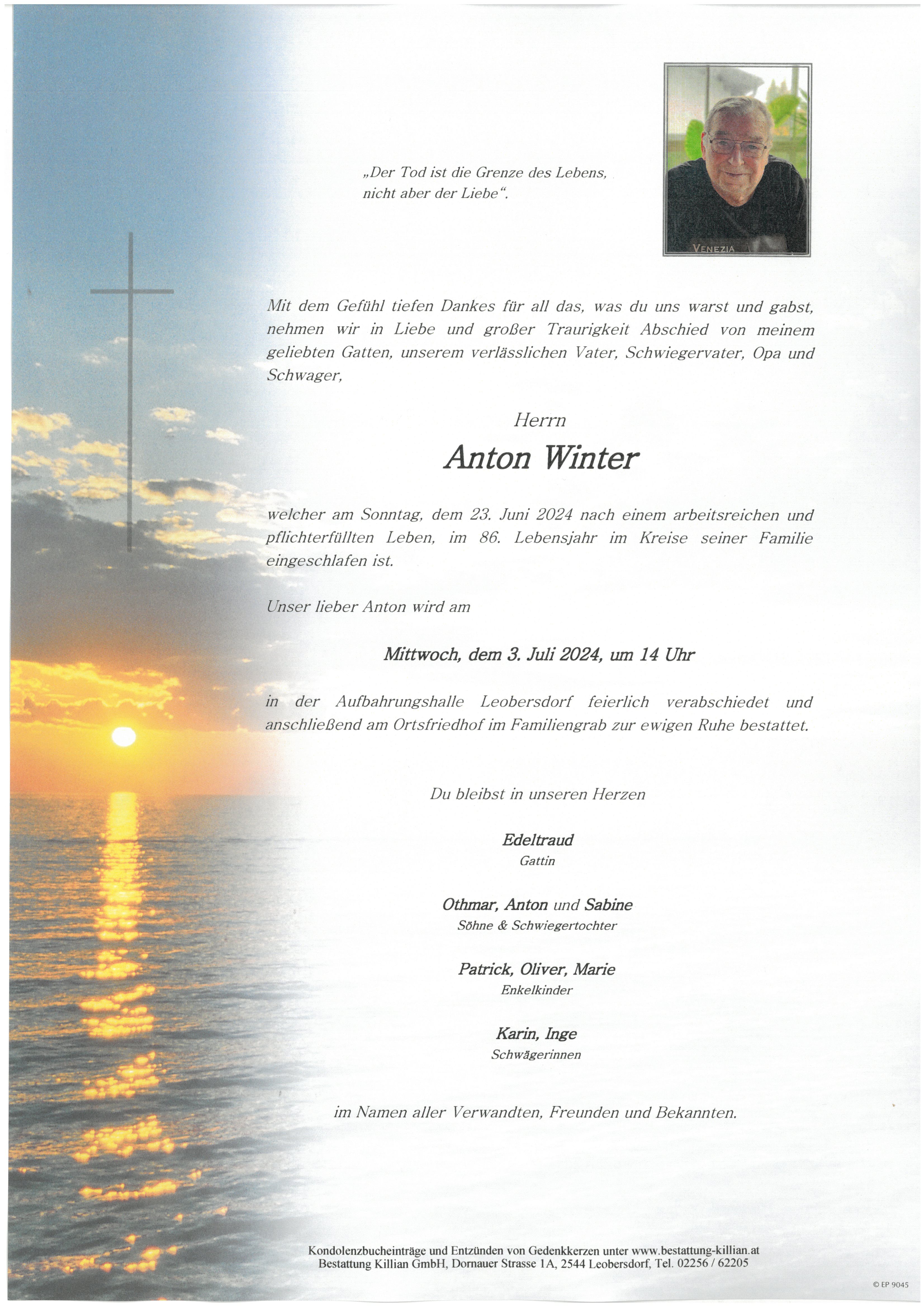 Traueranzeige von Anton Winter