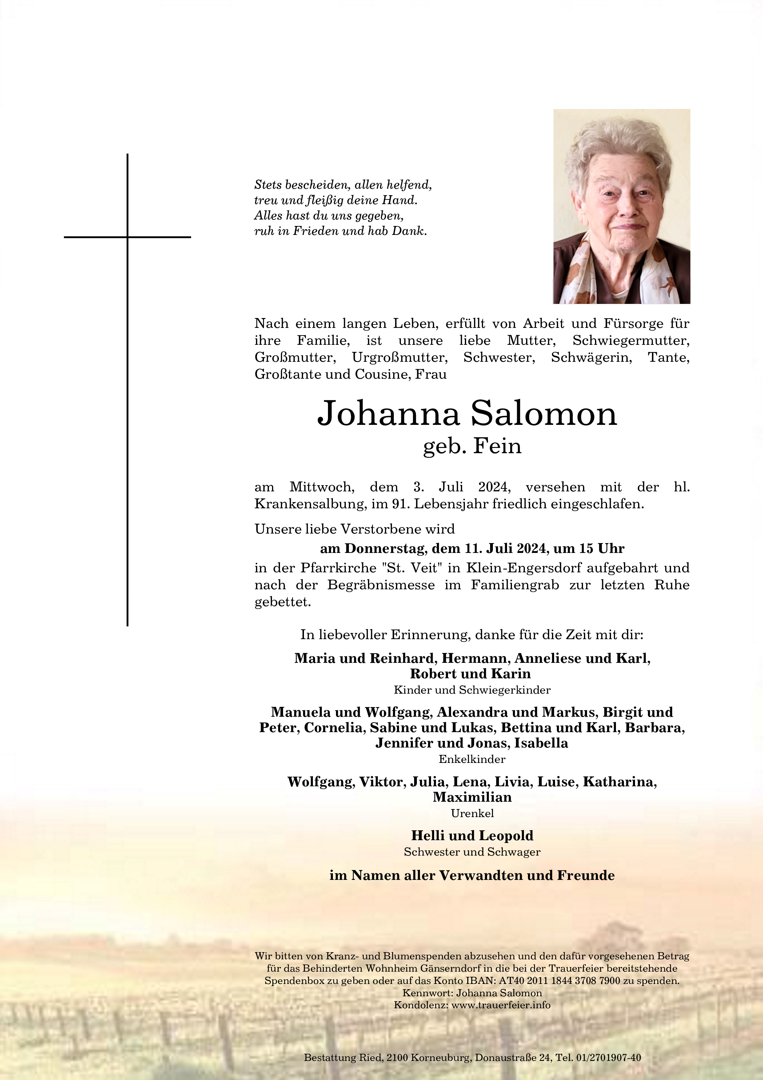 Traueranzeige von Johanna Salomon