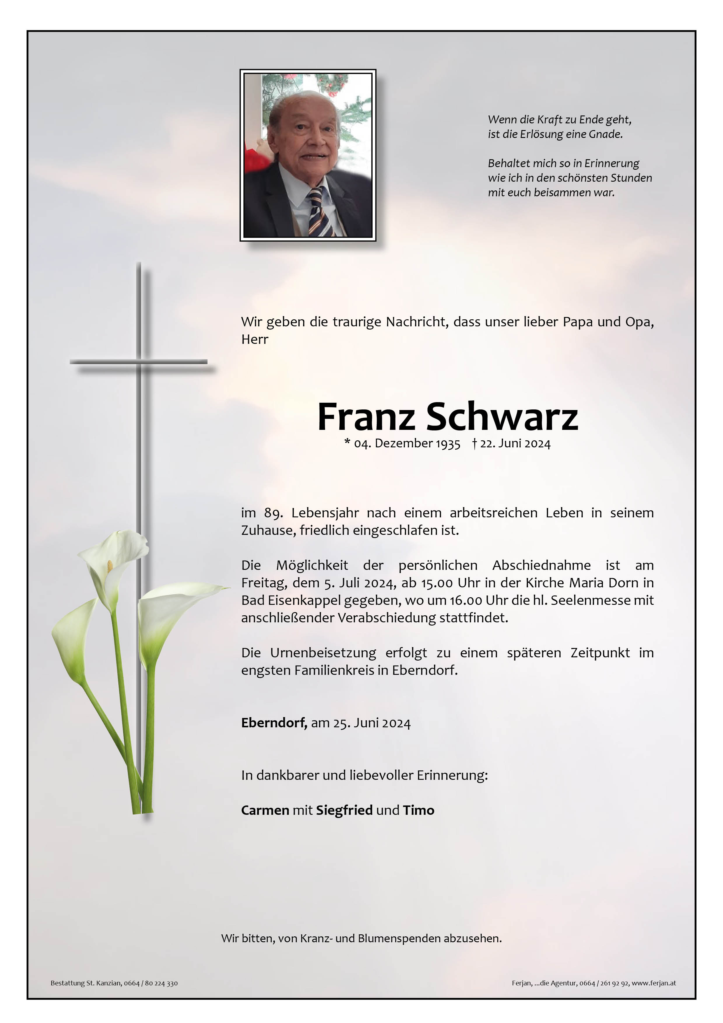 Traueranzeige von Franz Schwarz
