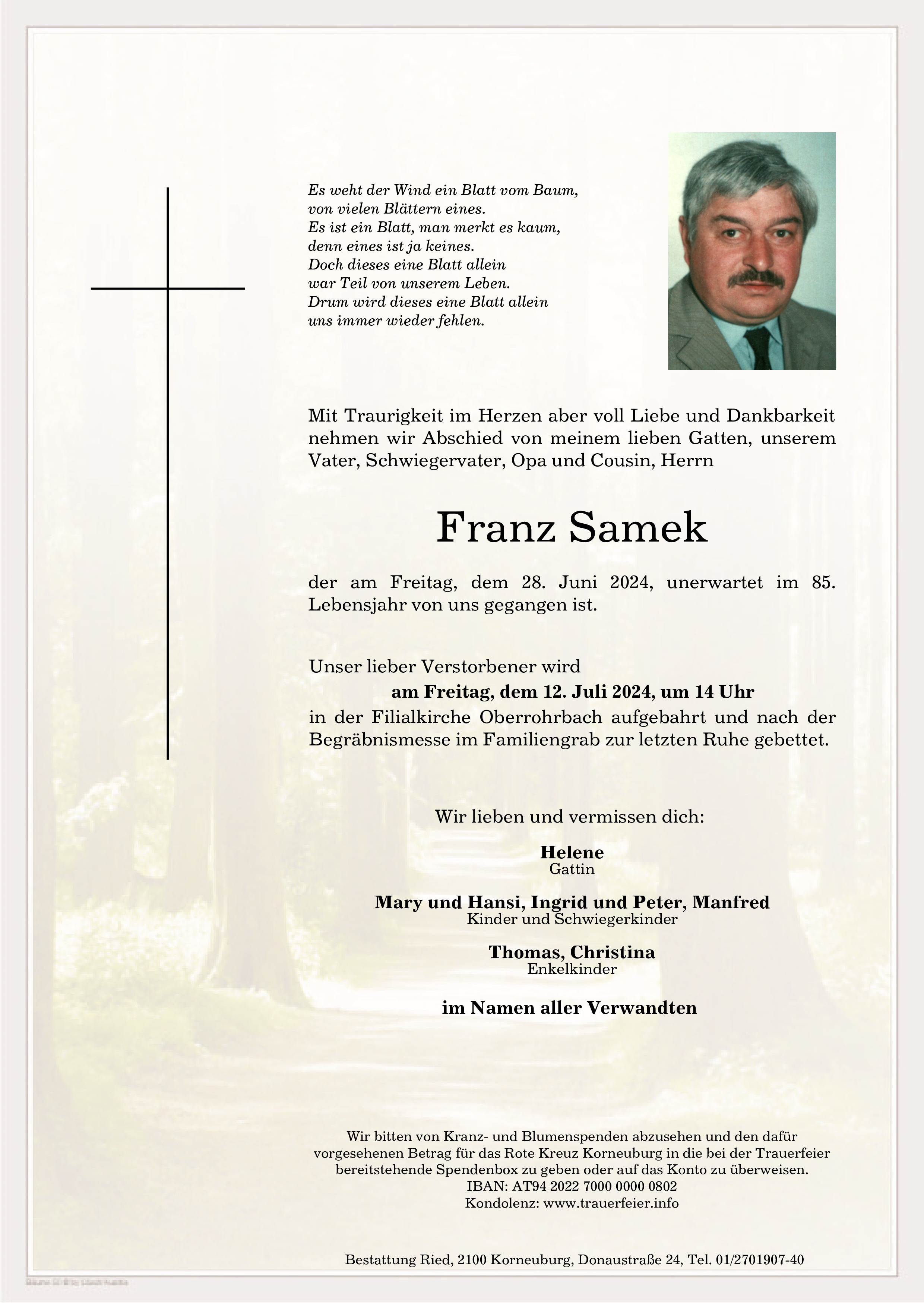 Traueranzeige von Franz Samek