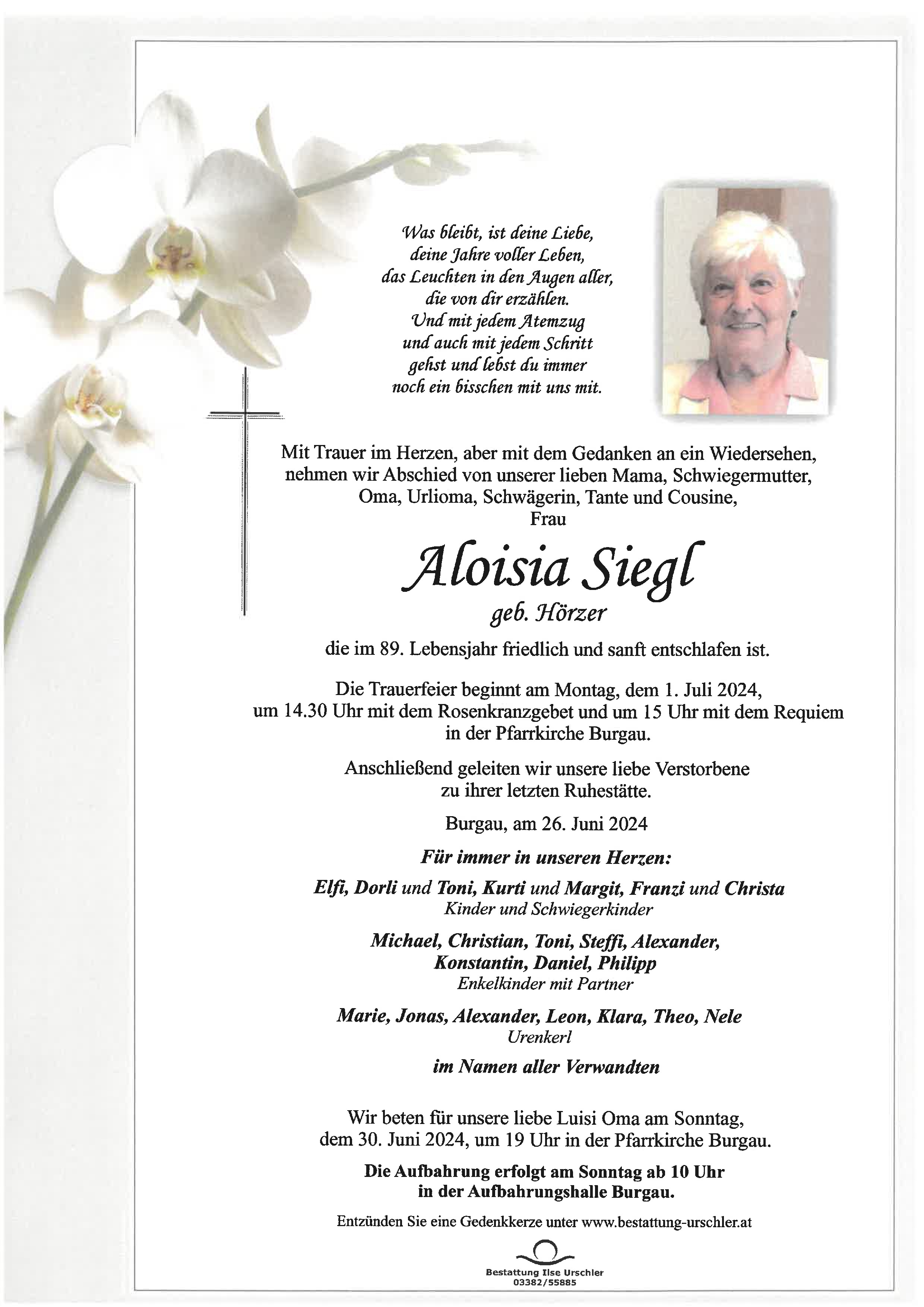 Traueranzeige von Aloisia Siegl
