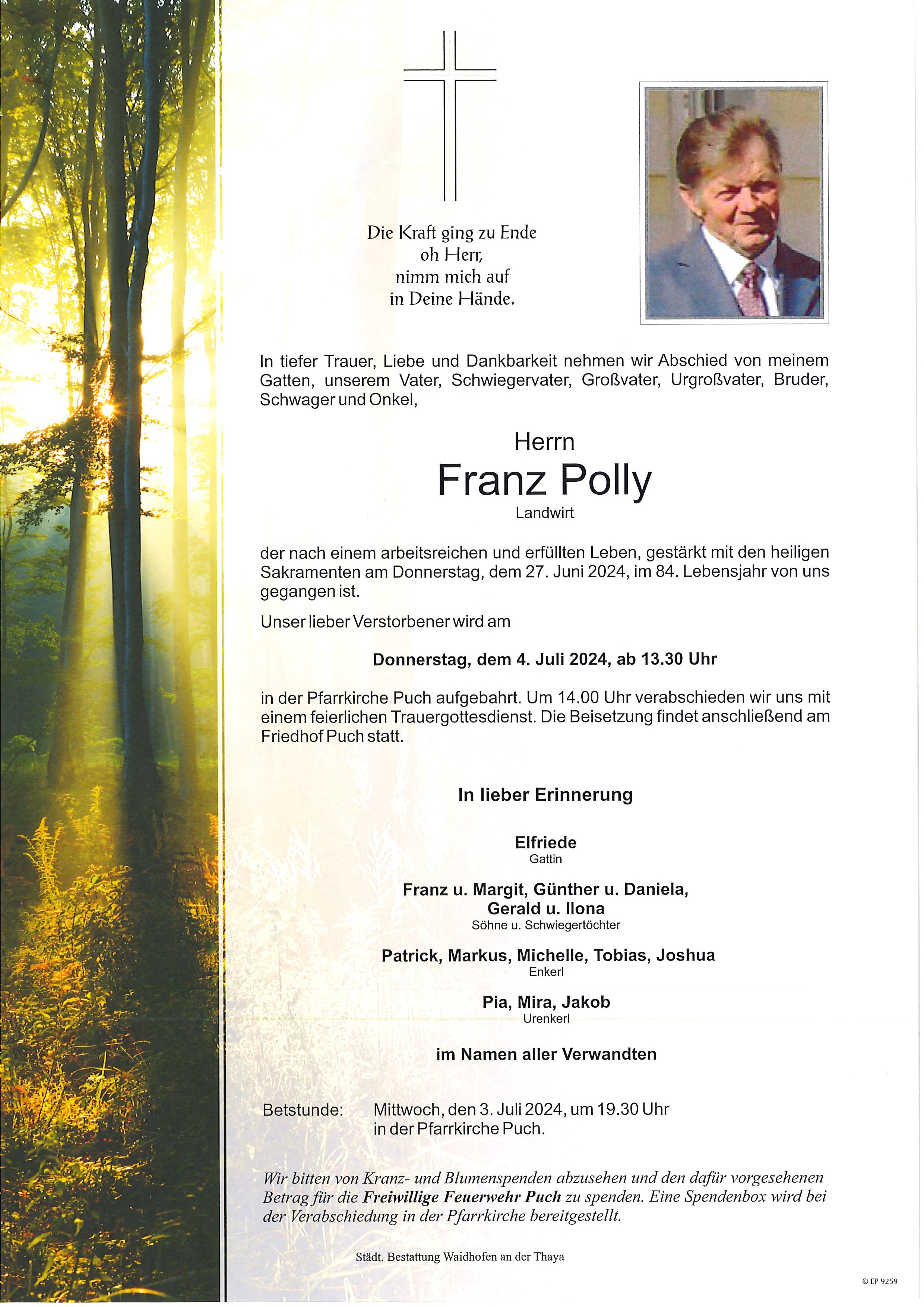 Traueranzeige von Franz Polly