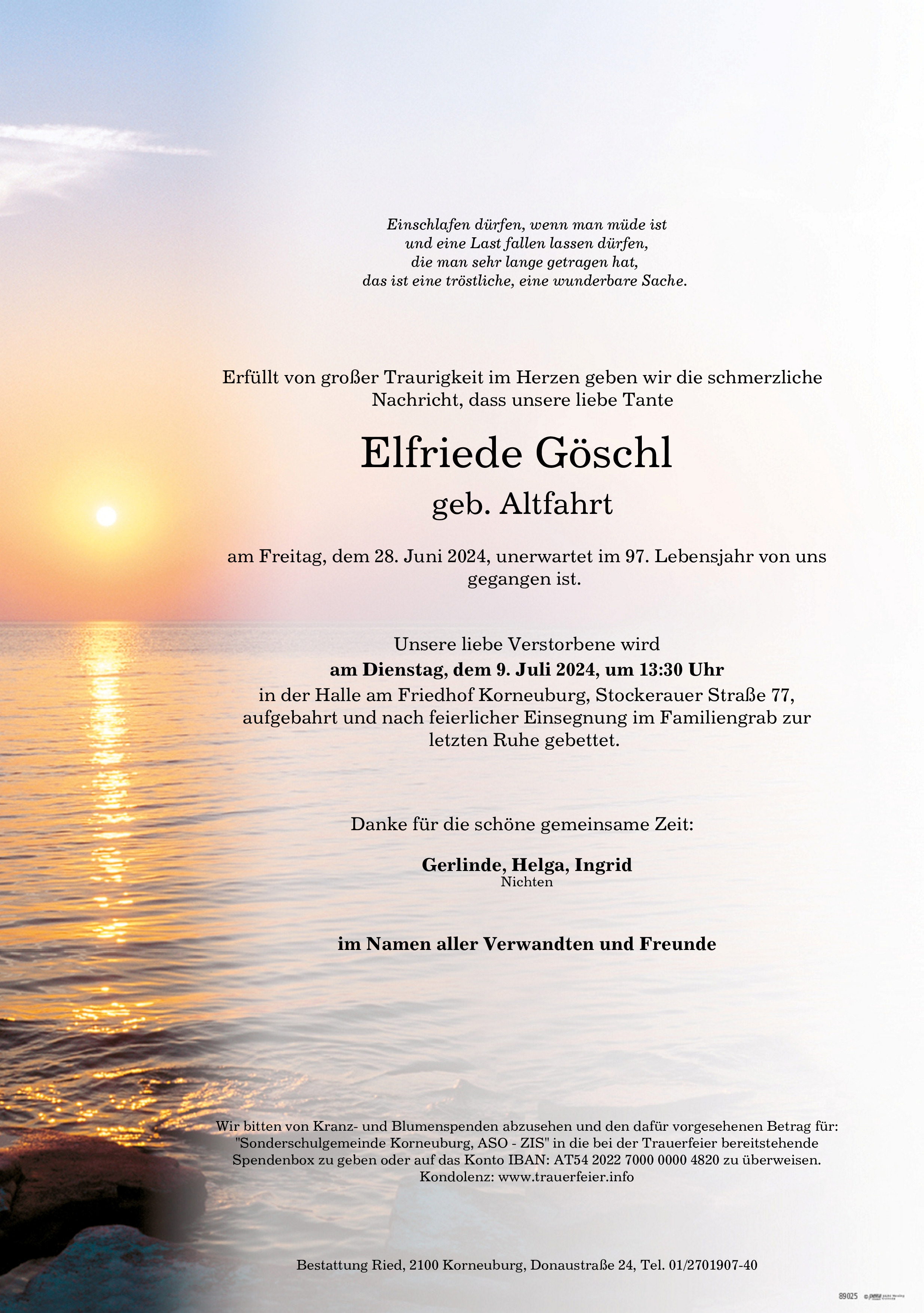 Traueranzeige von Elfriede Göschl