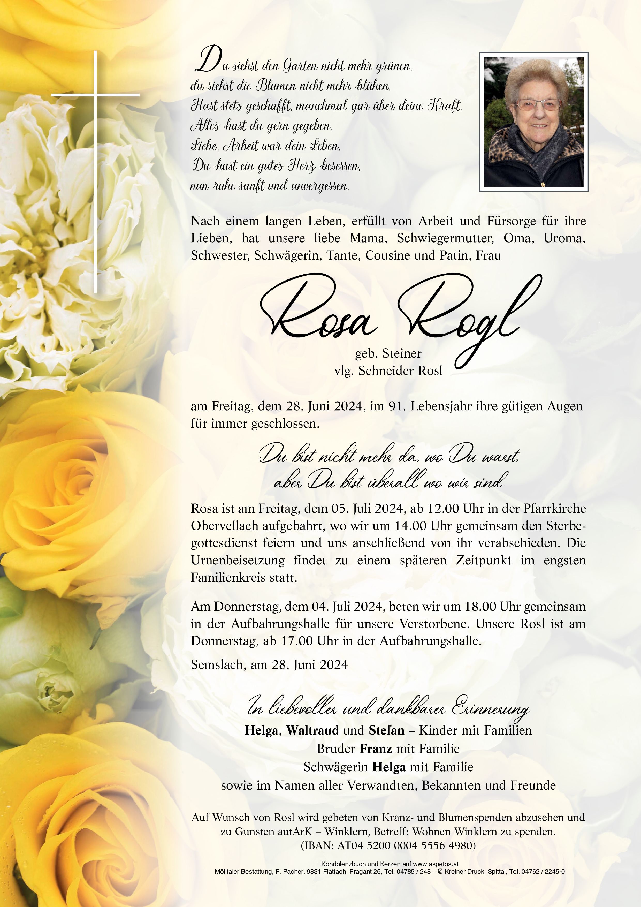 Traueranzeige von Rosa Rogl
