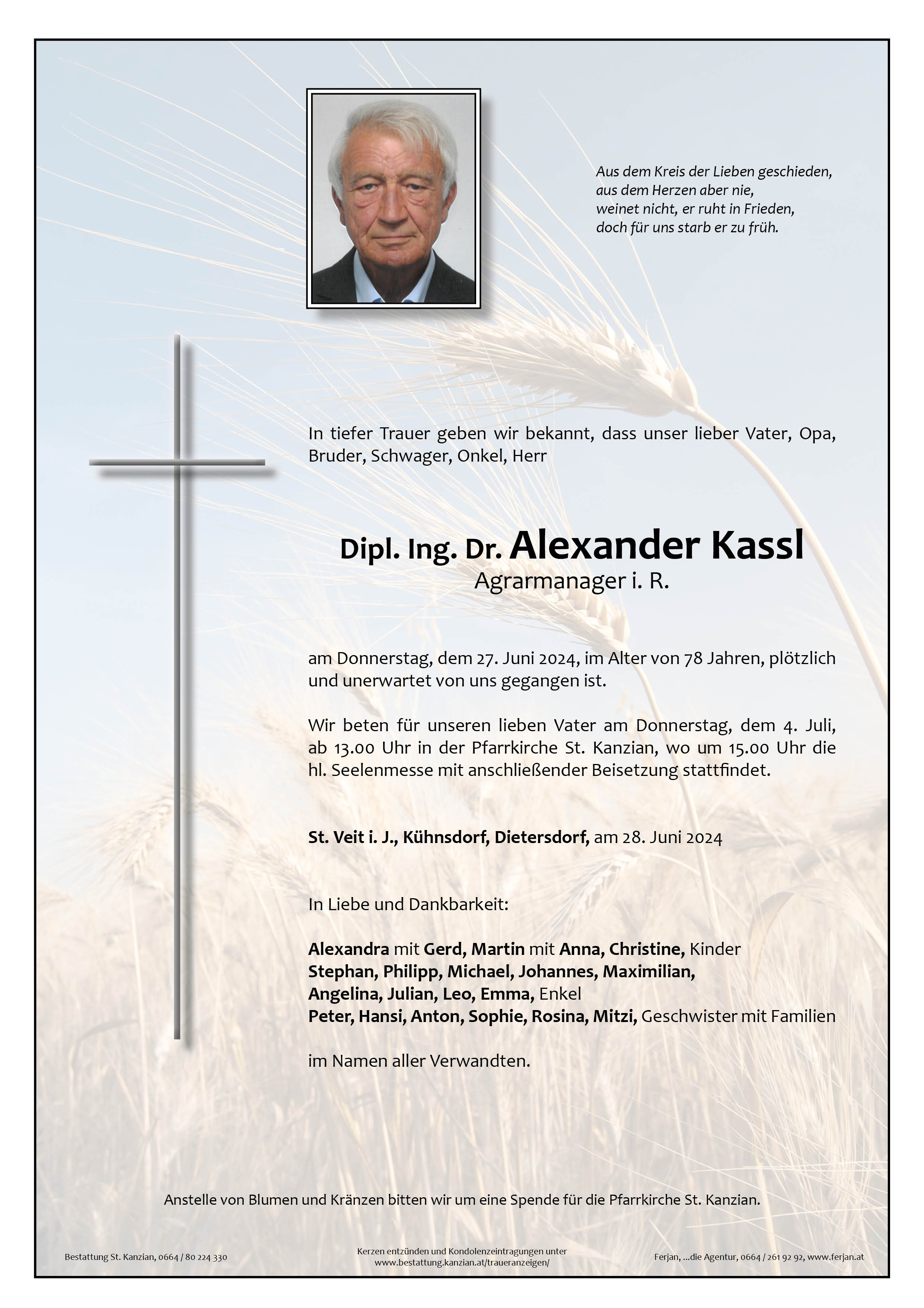 Traueranzeige von Dipl. Ing. Dr. Alexander Kassl
