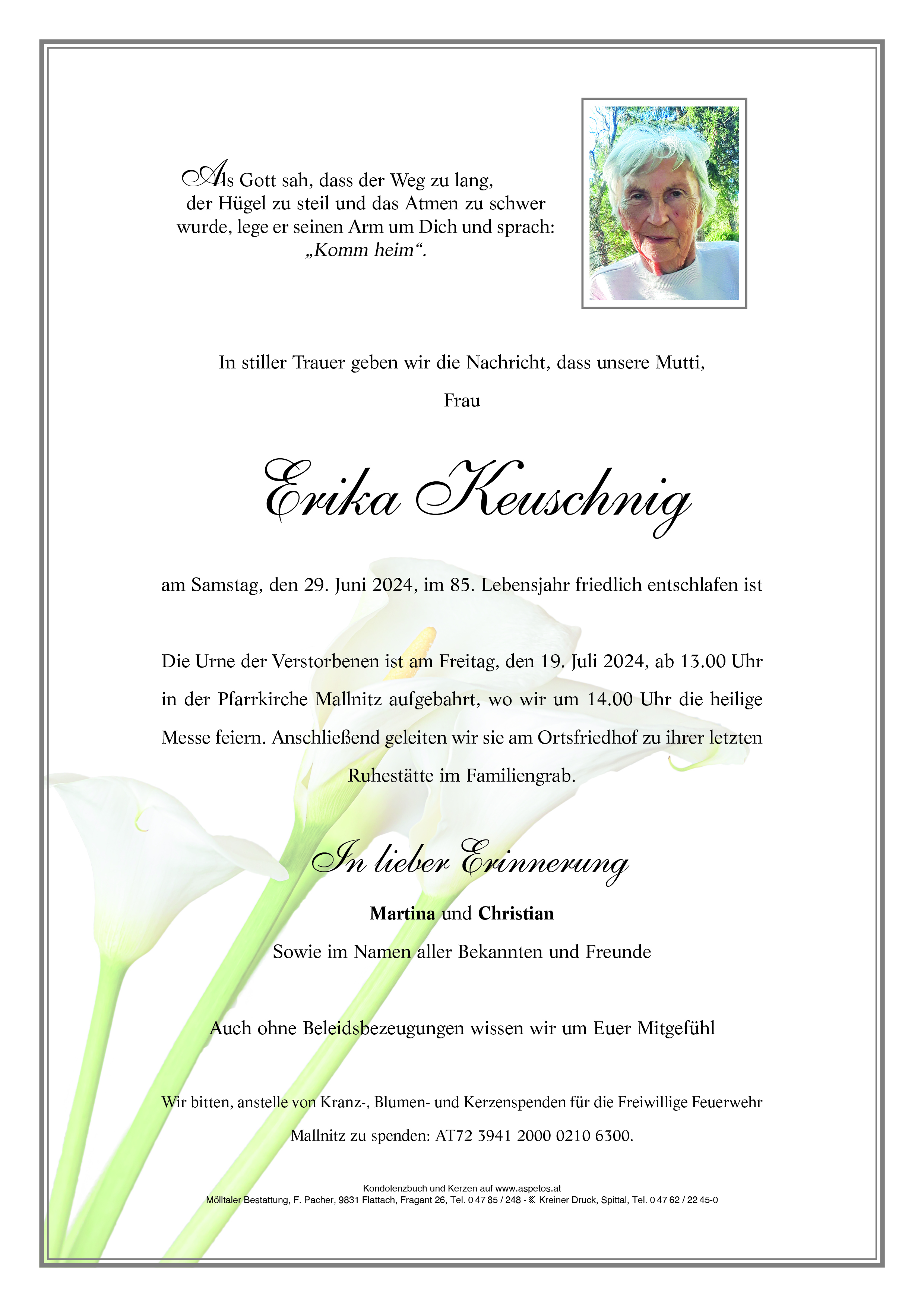 Traueranzeige von Erika Keuschnig