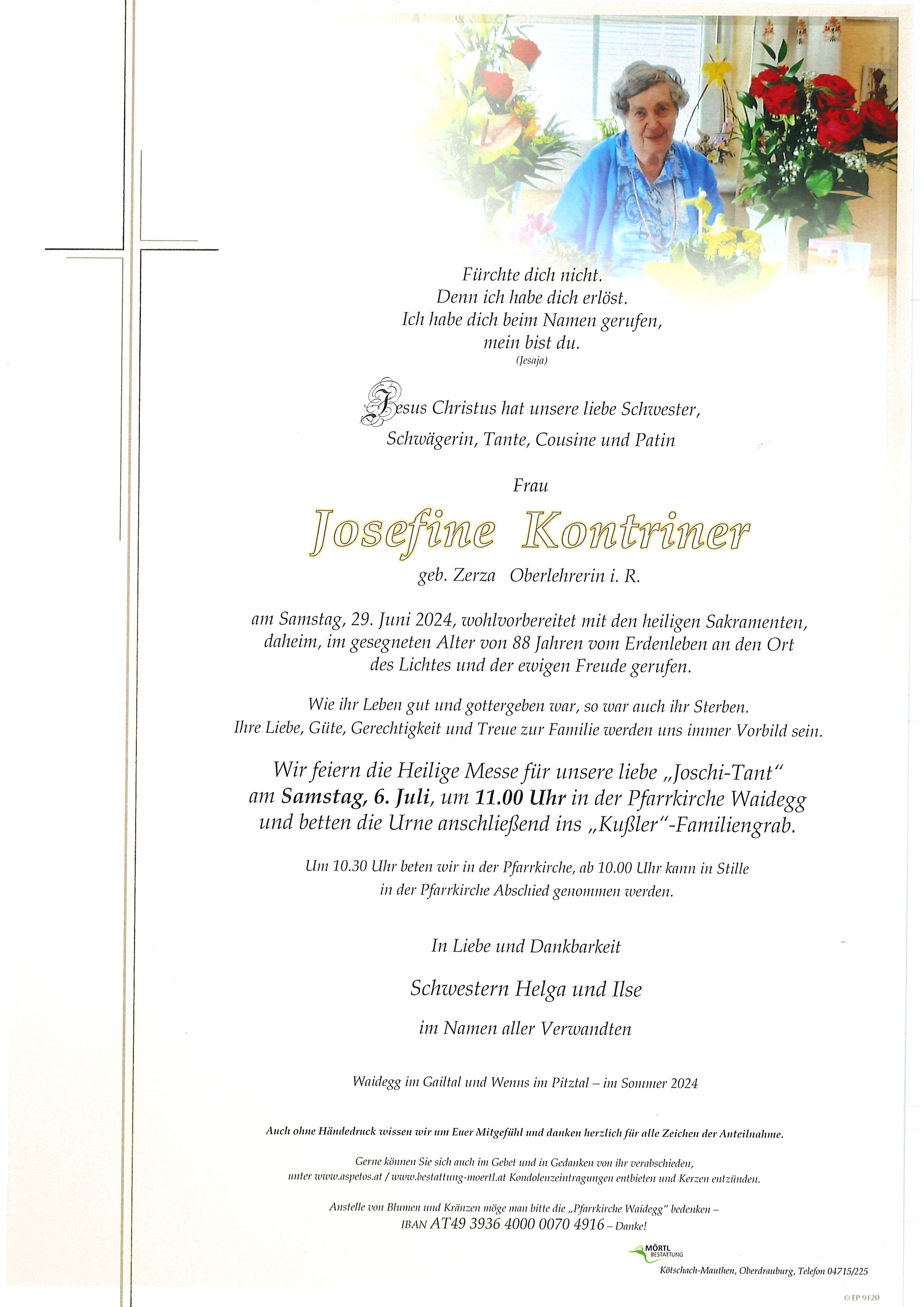 Traueranzeige von Josefine Kontriner