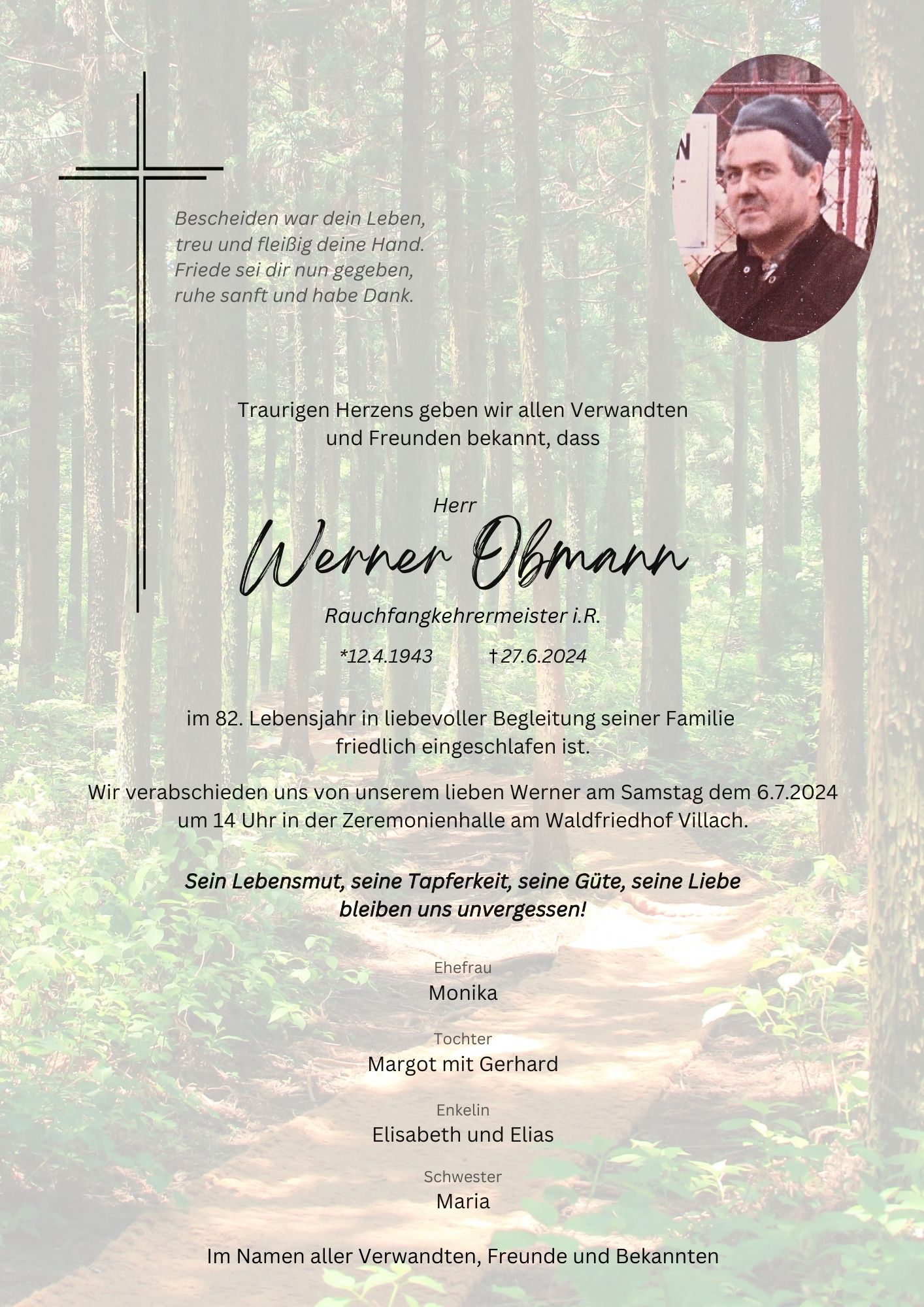 Traueranzeige von Herrn Werner Obmann